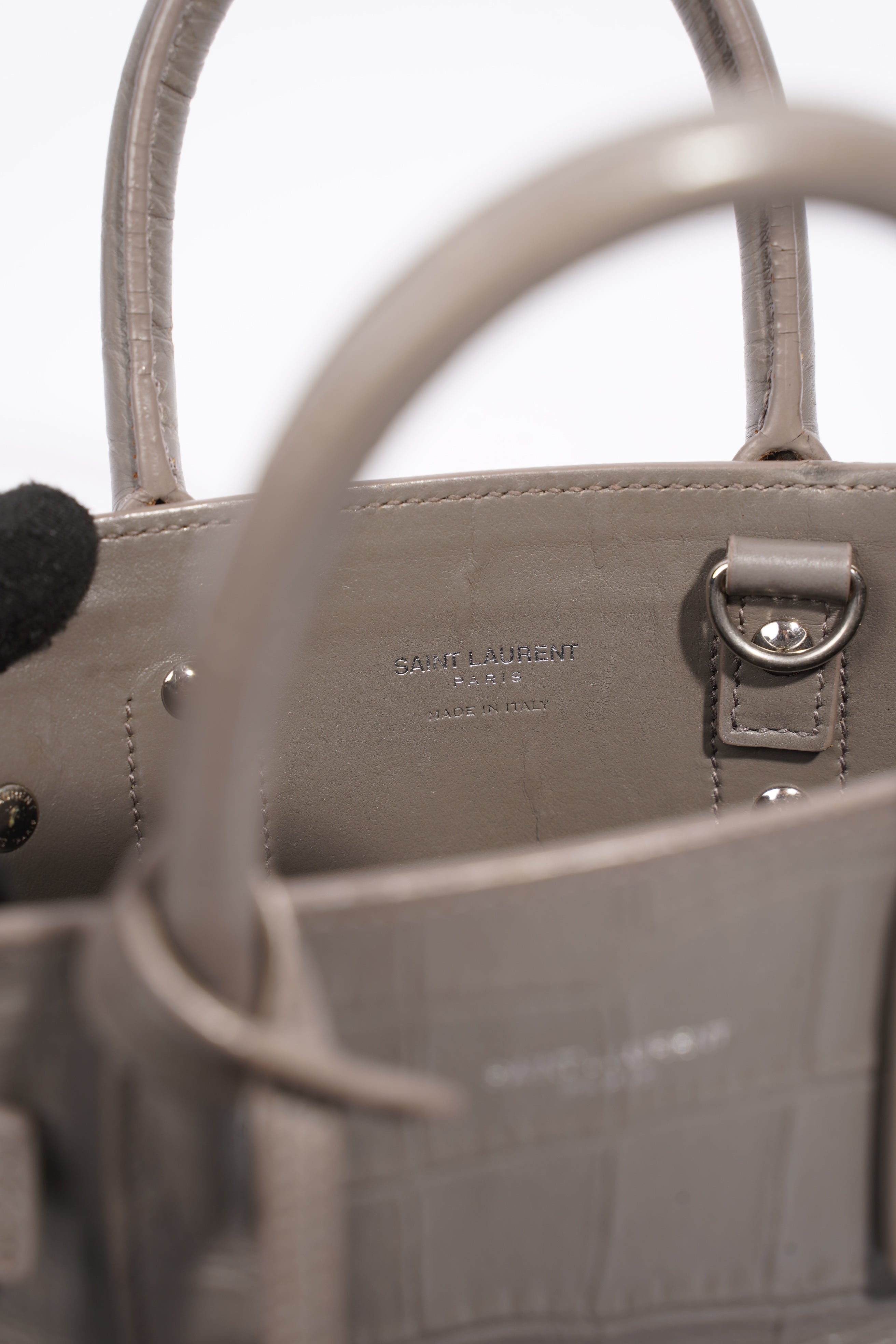 Saint Laurent Sac De Jour Grey Croc Embossed Leather Nano