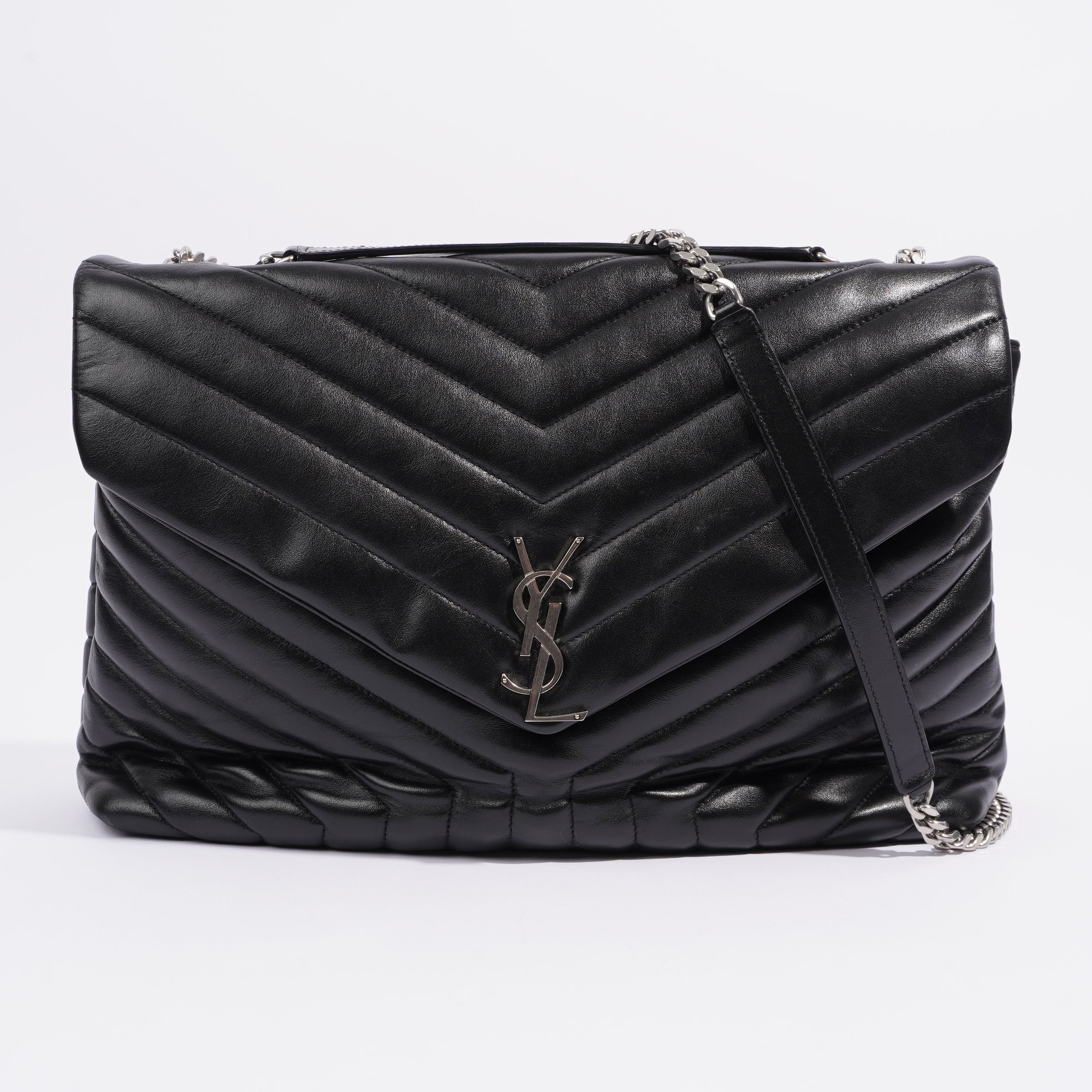 Saint Laurent Lou Lou Black Calfskin Leather Large