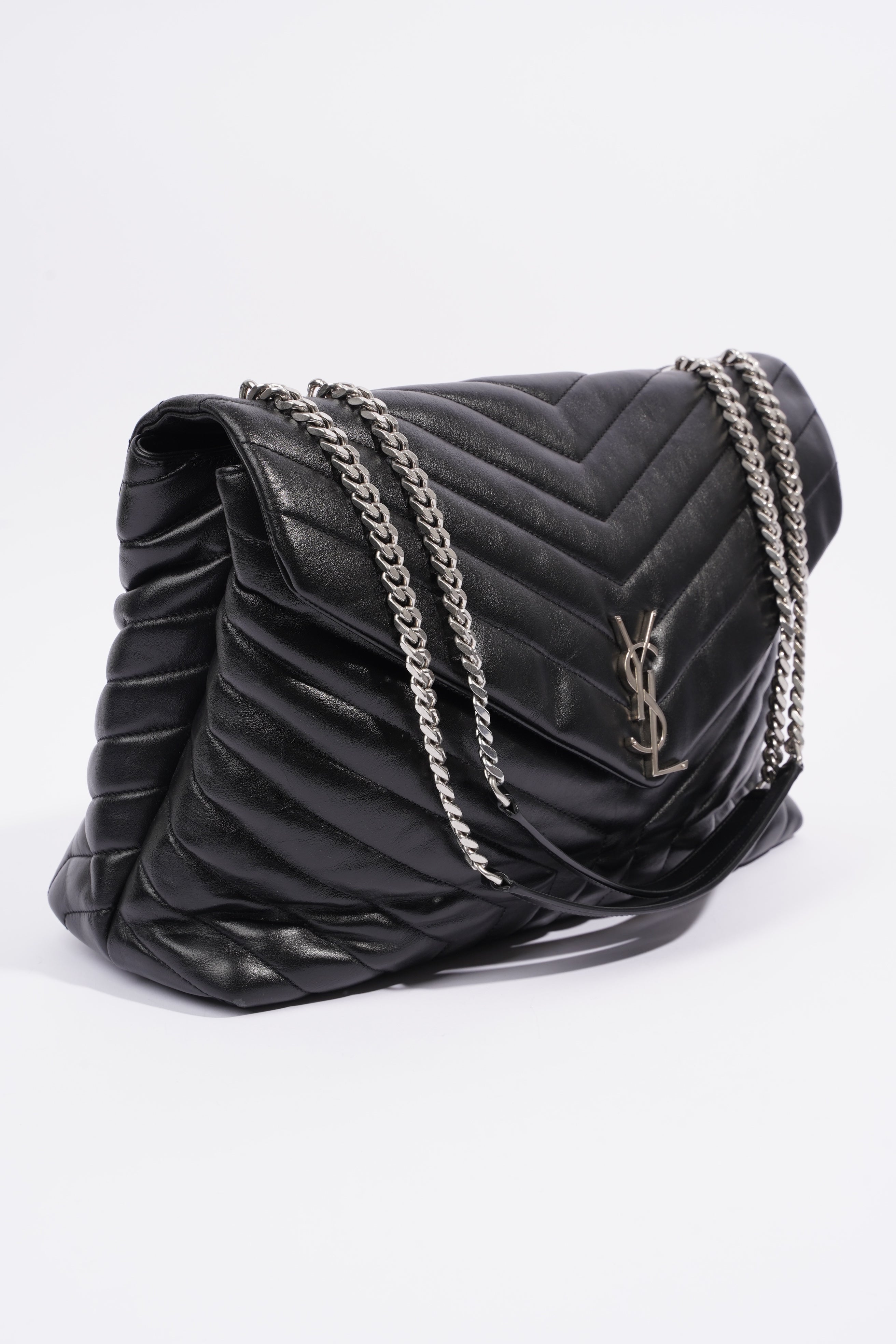 Saint Laurent Lou Lou Black Calfskin Leather Large