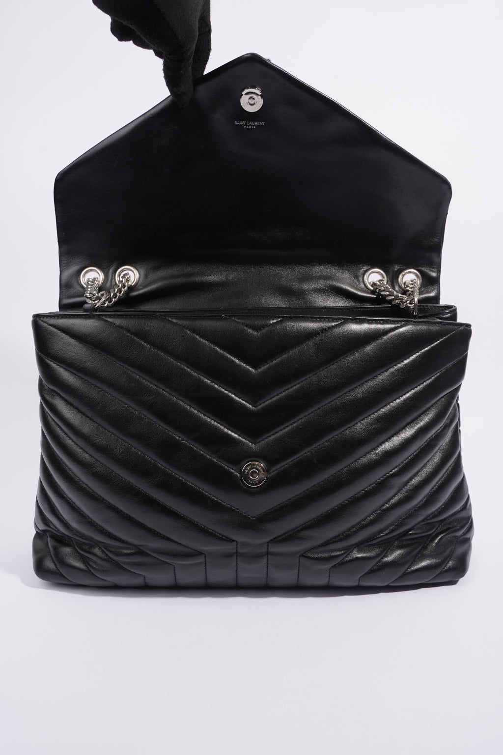 Saint Laurent Lou Lou Black Calfskin Leather Large