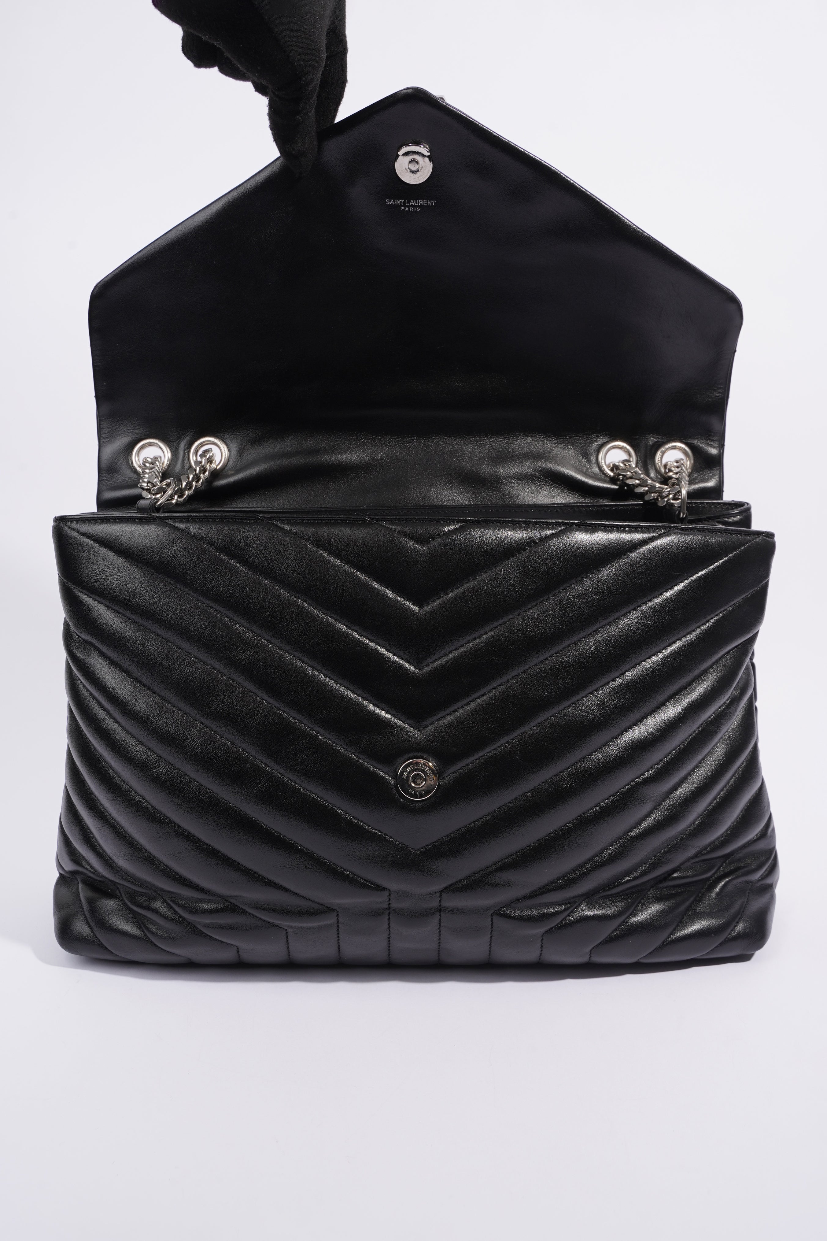 Saint Laurent Lou Lou Black Calfskin Leather Large