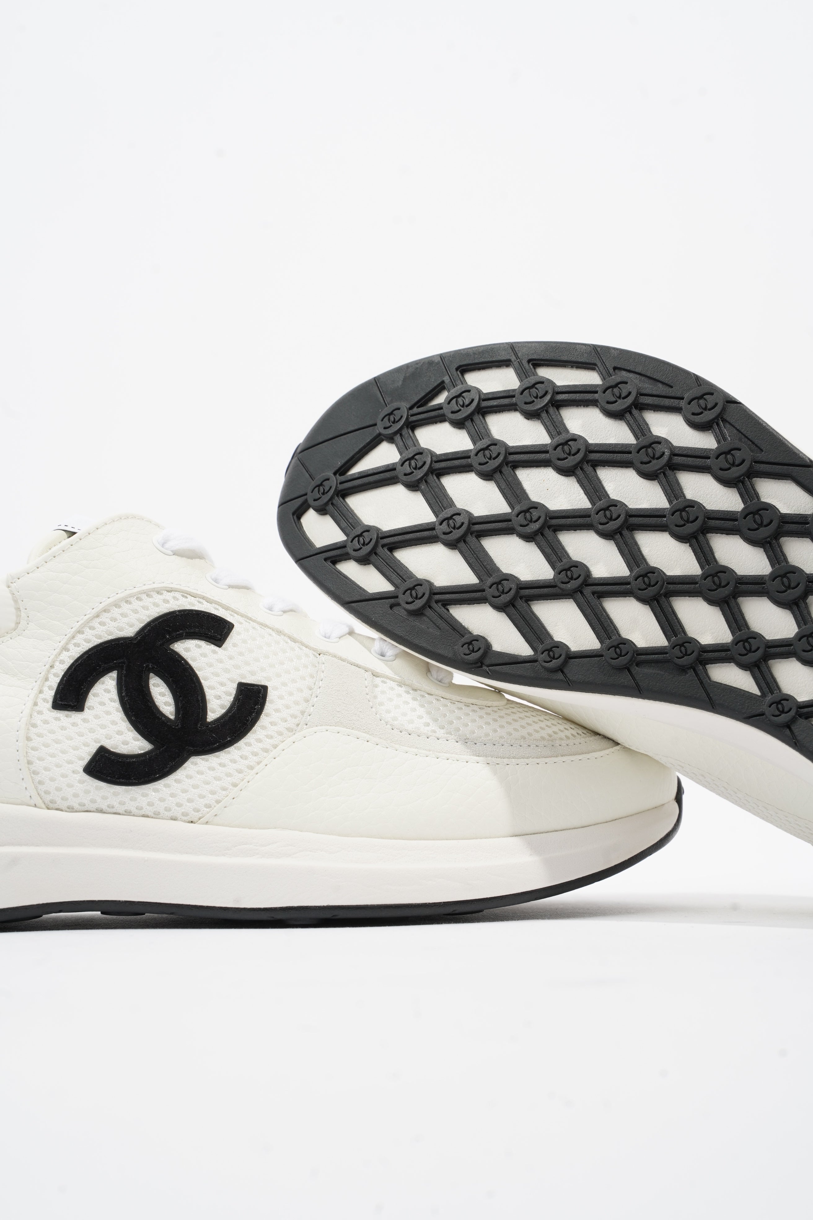 Chanel CC Logo Trainer White Mesh EU 42 UK 8