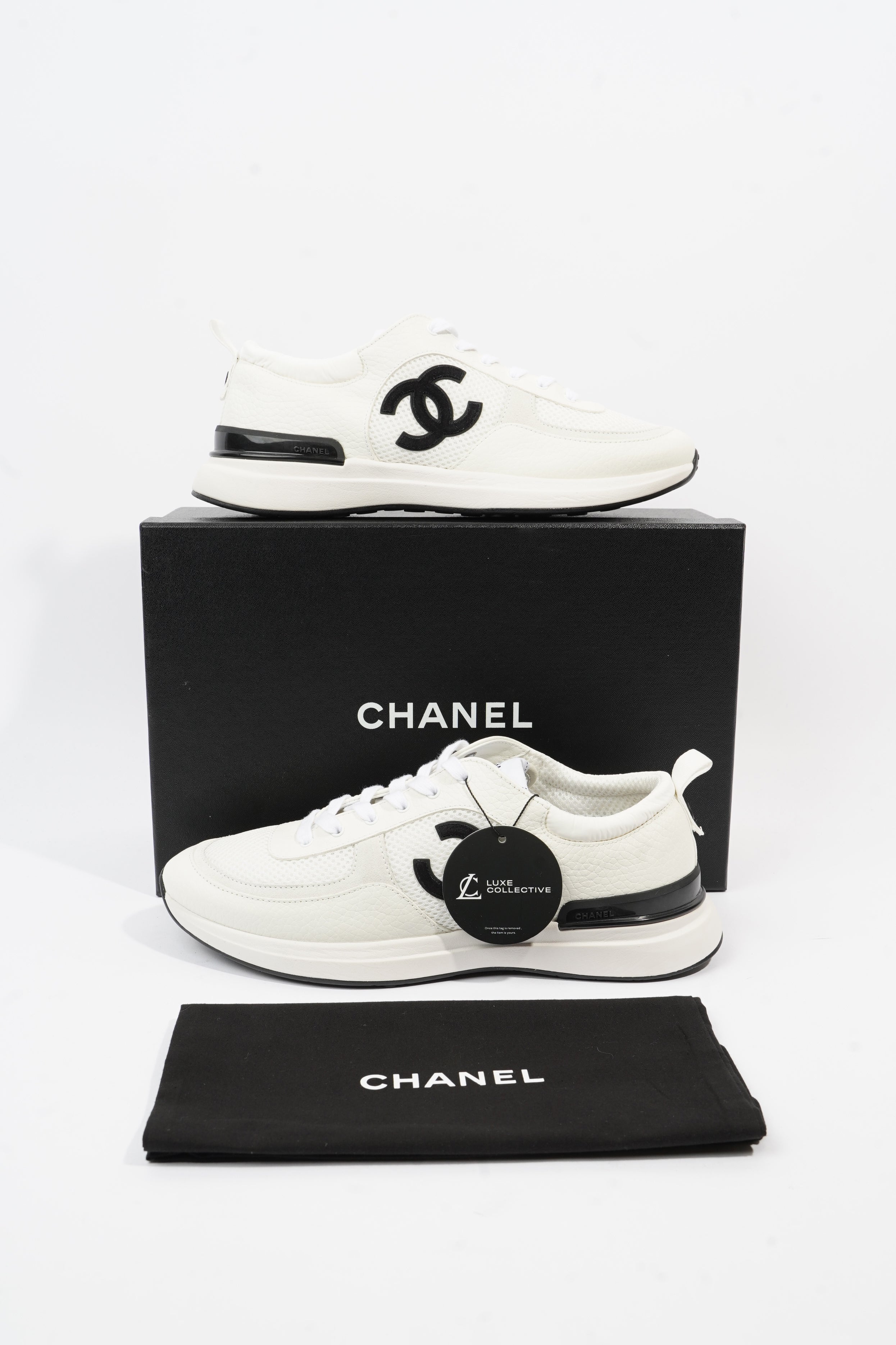 Chanel CC Logo Trainer White Mesh EU 42 UK 8