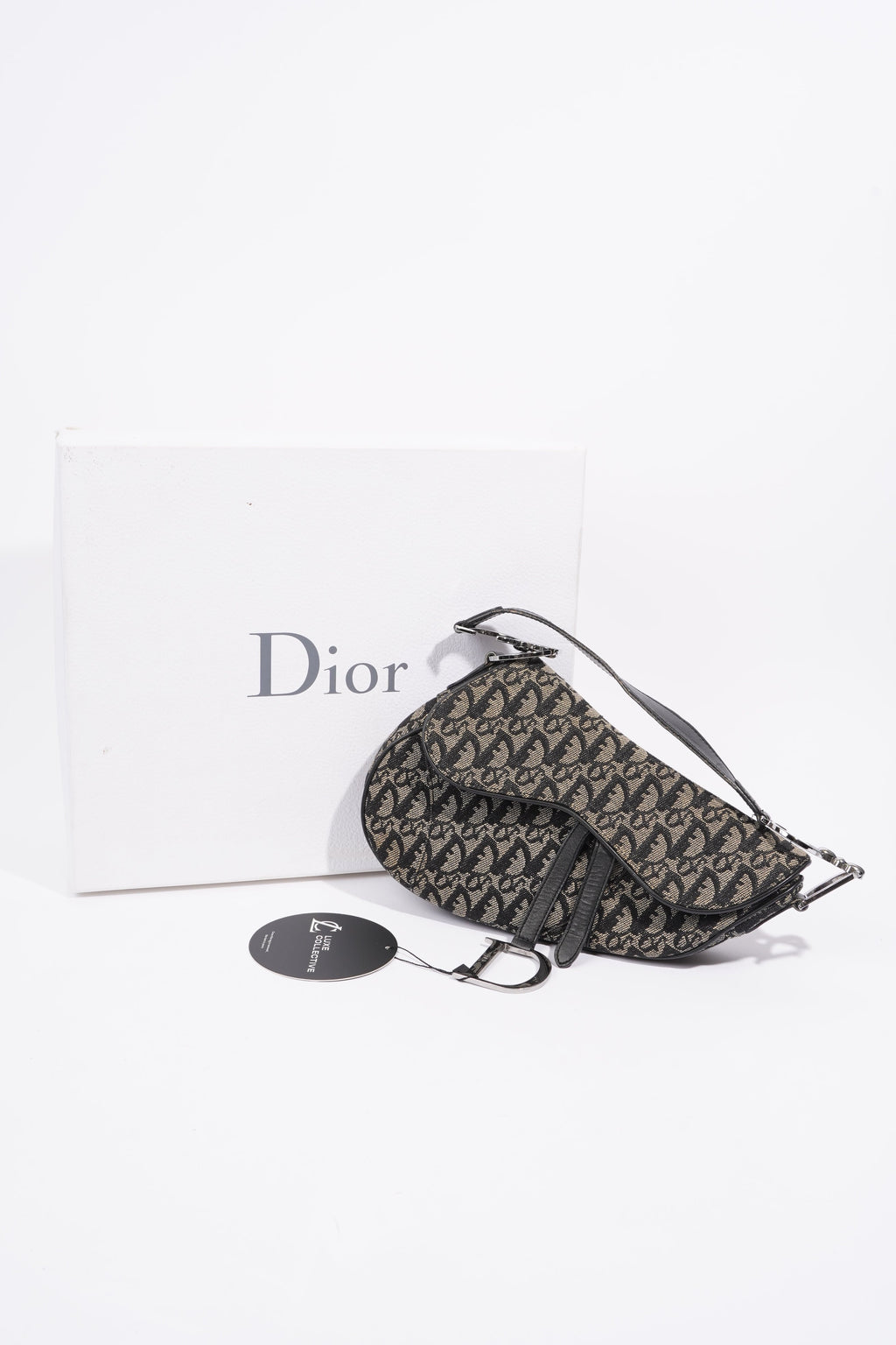 Christian Dior Saddle Black And Grey Oblique Canvas