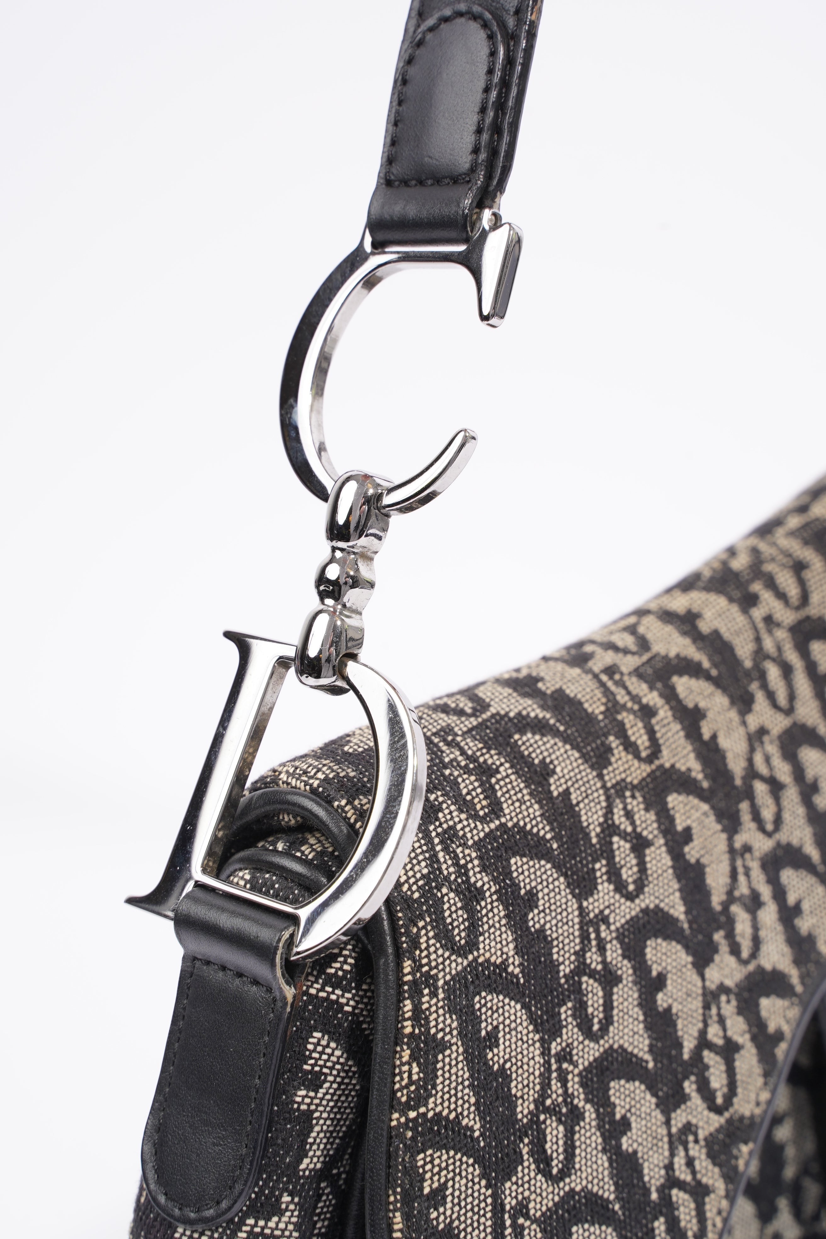 Christian Dior Saddle Black And Grey Oblique Canvas