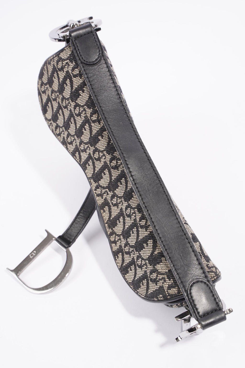 Christian Dior Saddle Black And Grey Oblique Canvas