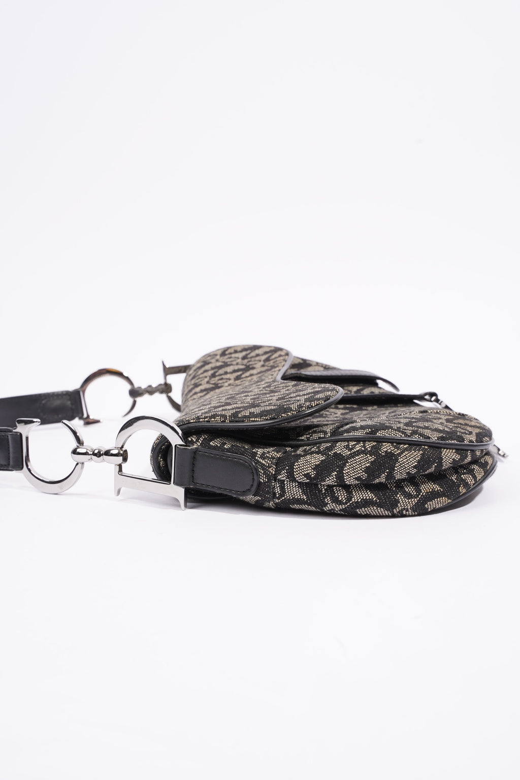 Christian Dior Saddle Black And Grey Oblique Canvas