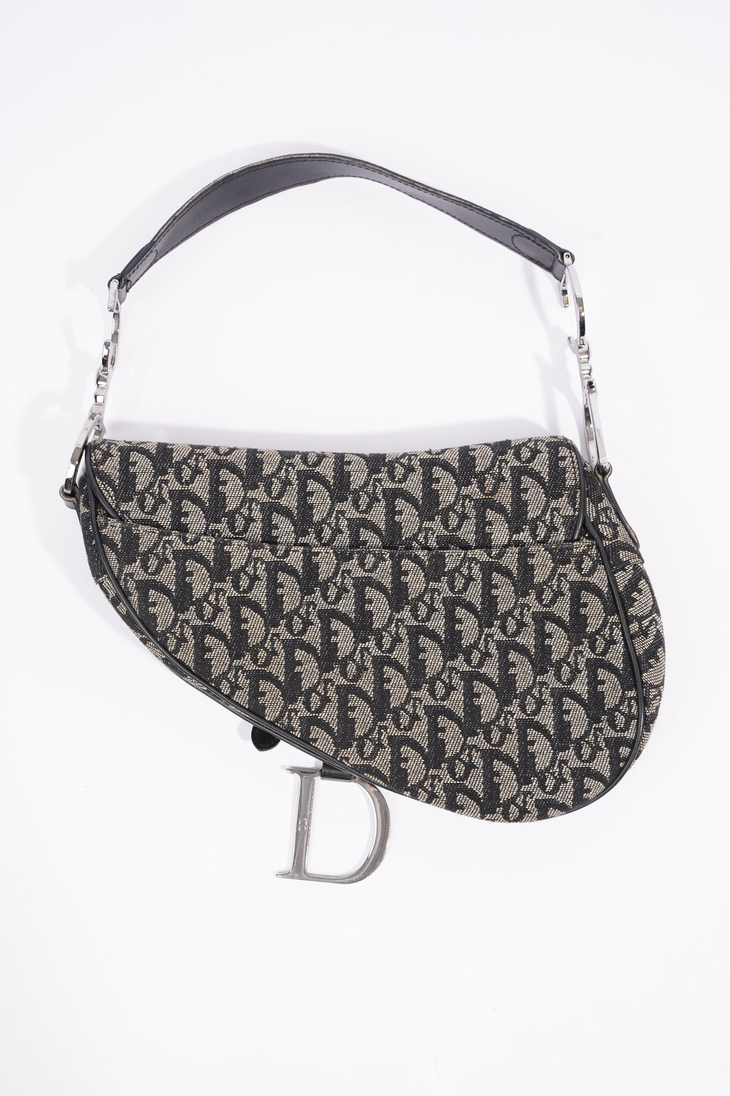 Christian Dior Saddle Black And Grey Oblique Canvas