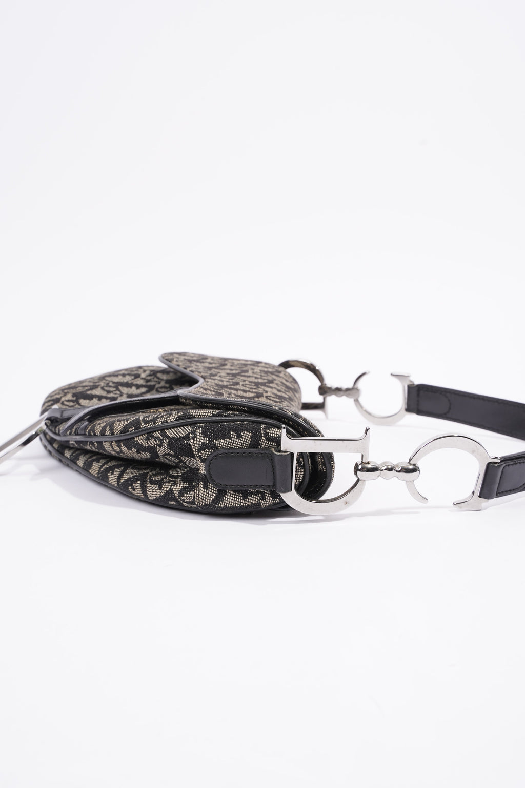 Christian Dior Saddle Black And Grey Oblique Canvas