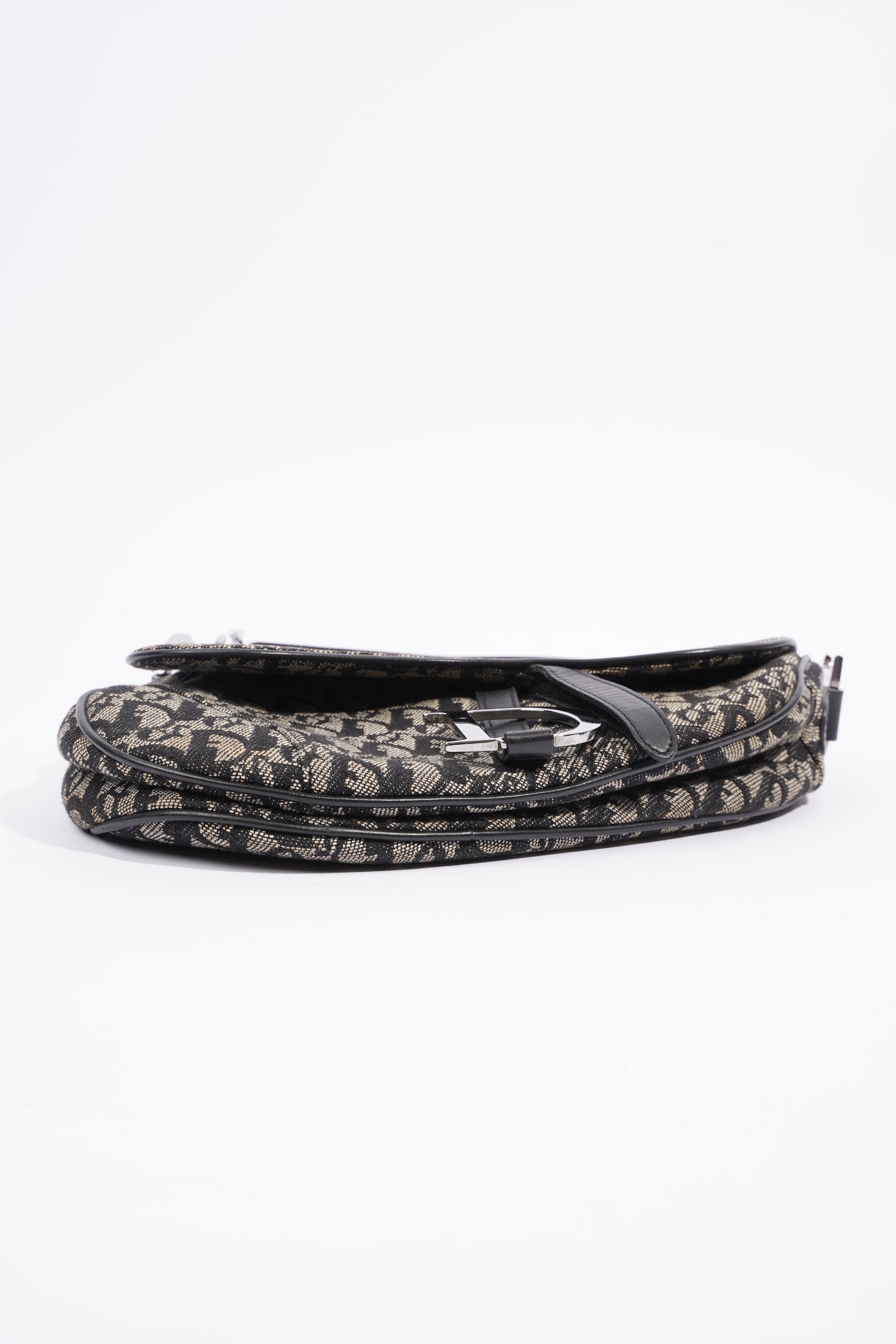 Christian Dior Saddle Black And Grey Oblique Canvas