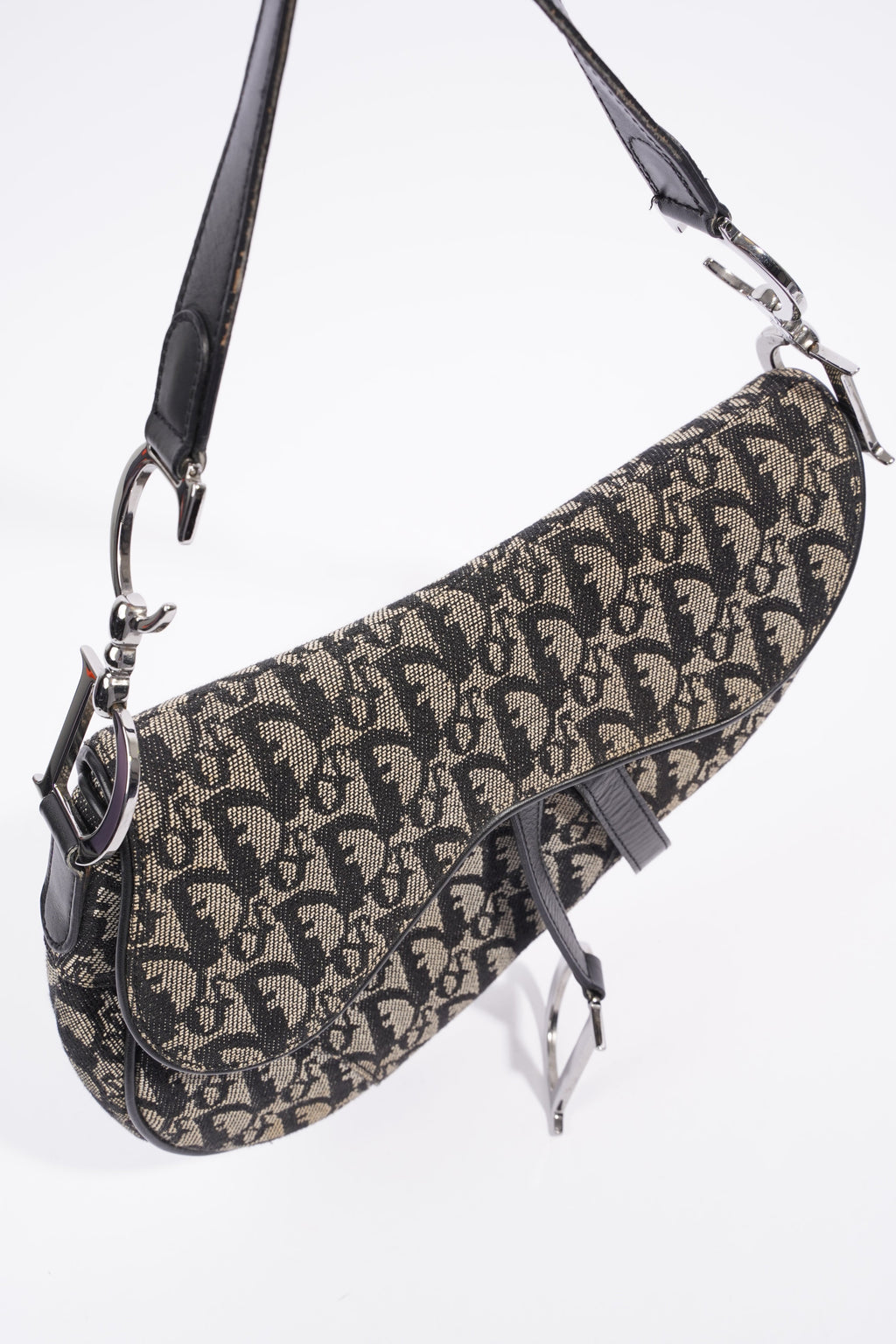 Christian Dior Saddle Black And Grey Oblique Canvas