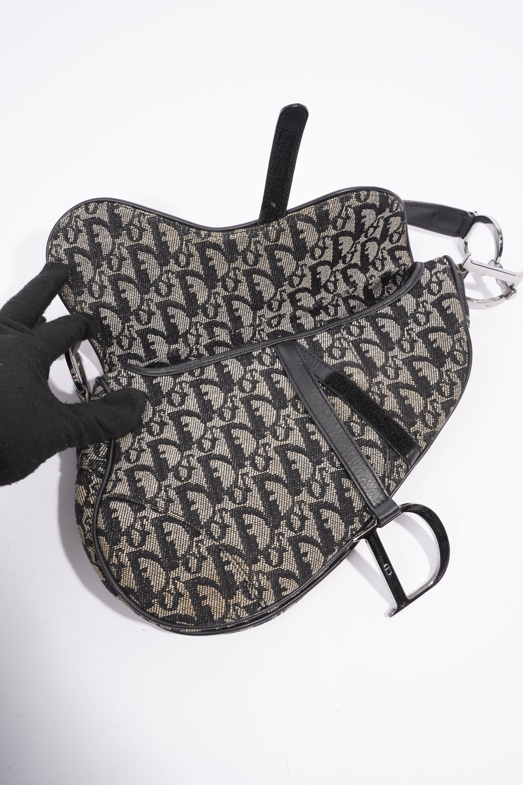 Christian Dior Saddle Black And Grey Oblique Canvas