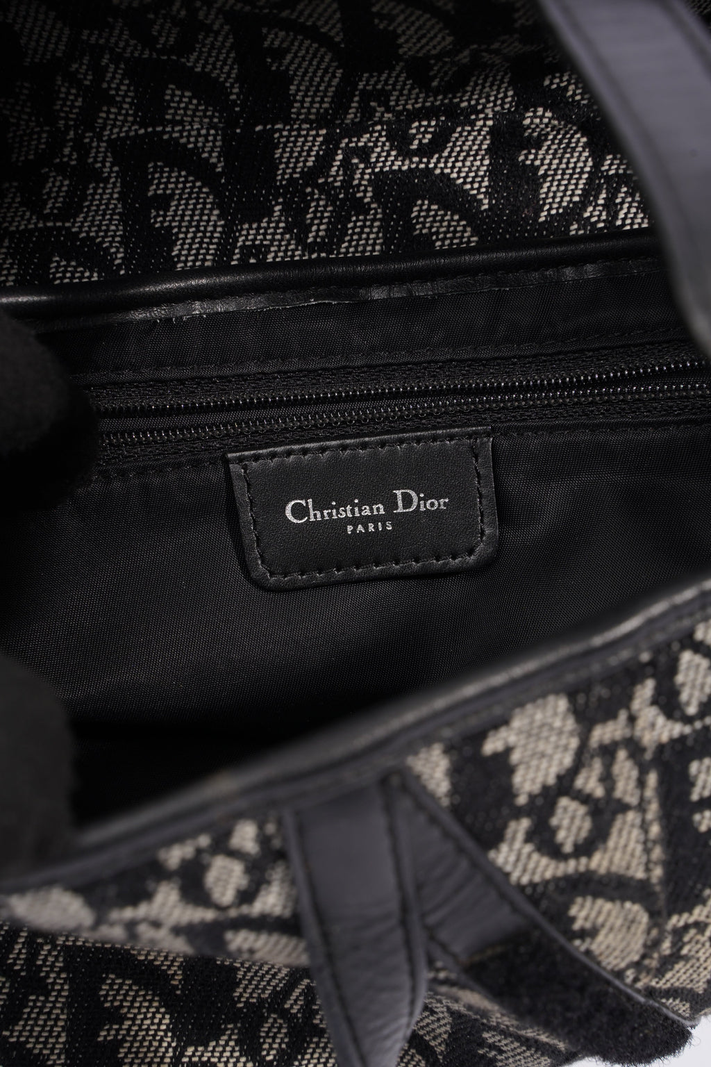 Christian Dior Saddle Black And Grey Oblique Canvas