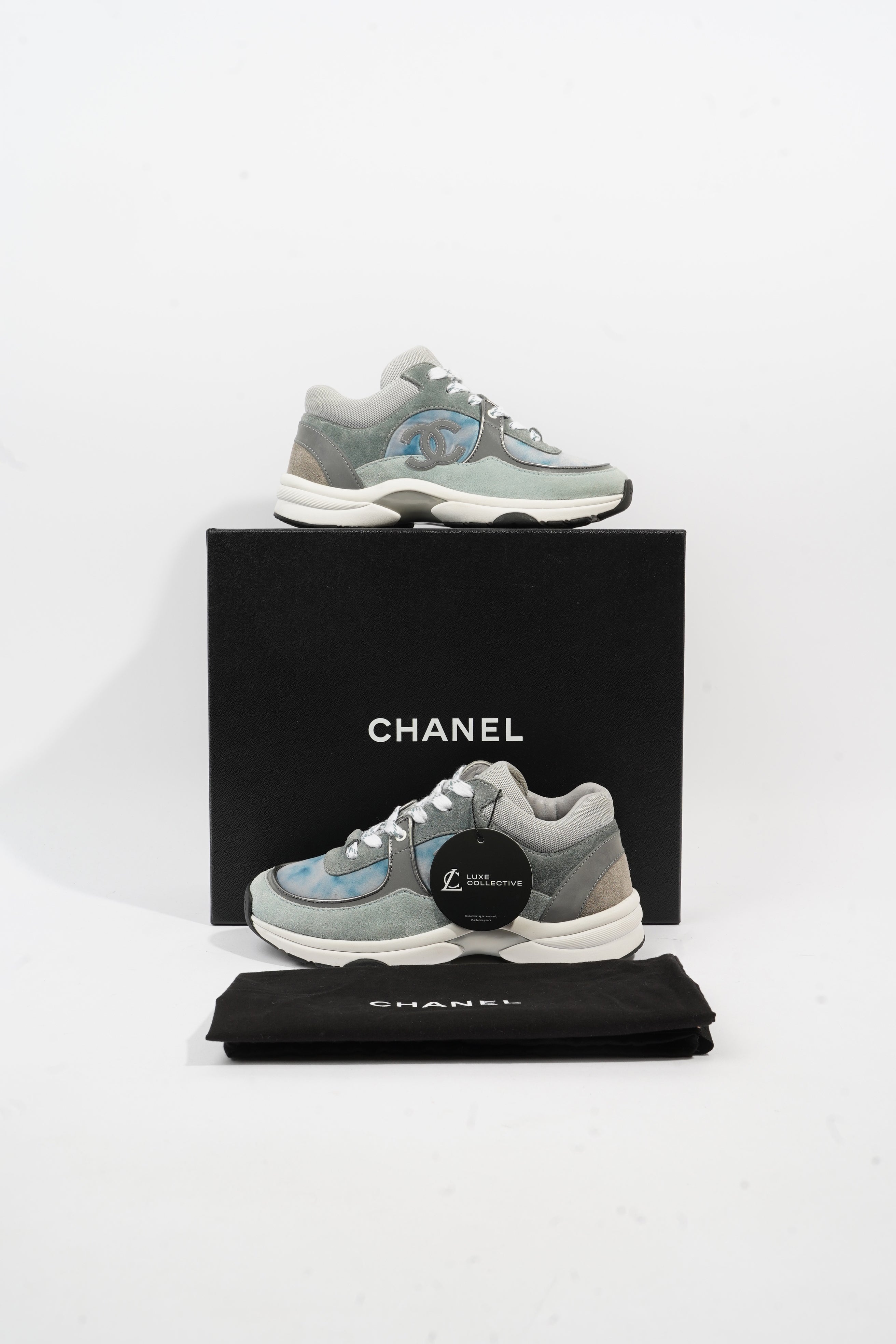 Chanel CC Runner Grey / Blue Tie Dye Suede EU 35 UK 2