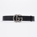 Gucci Double G Silver Buckle Belt Black Grained Leather 90cm 36"