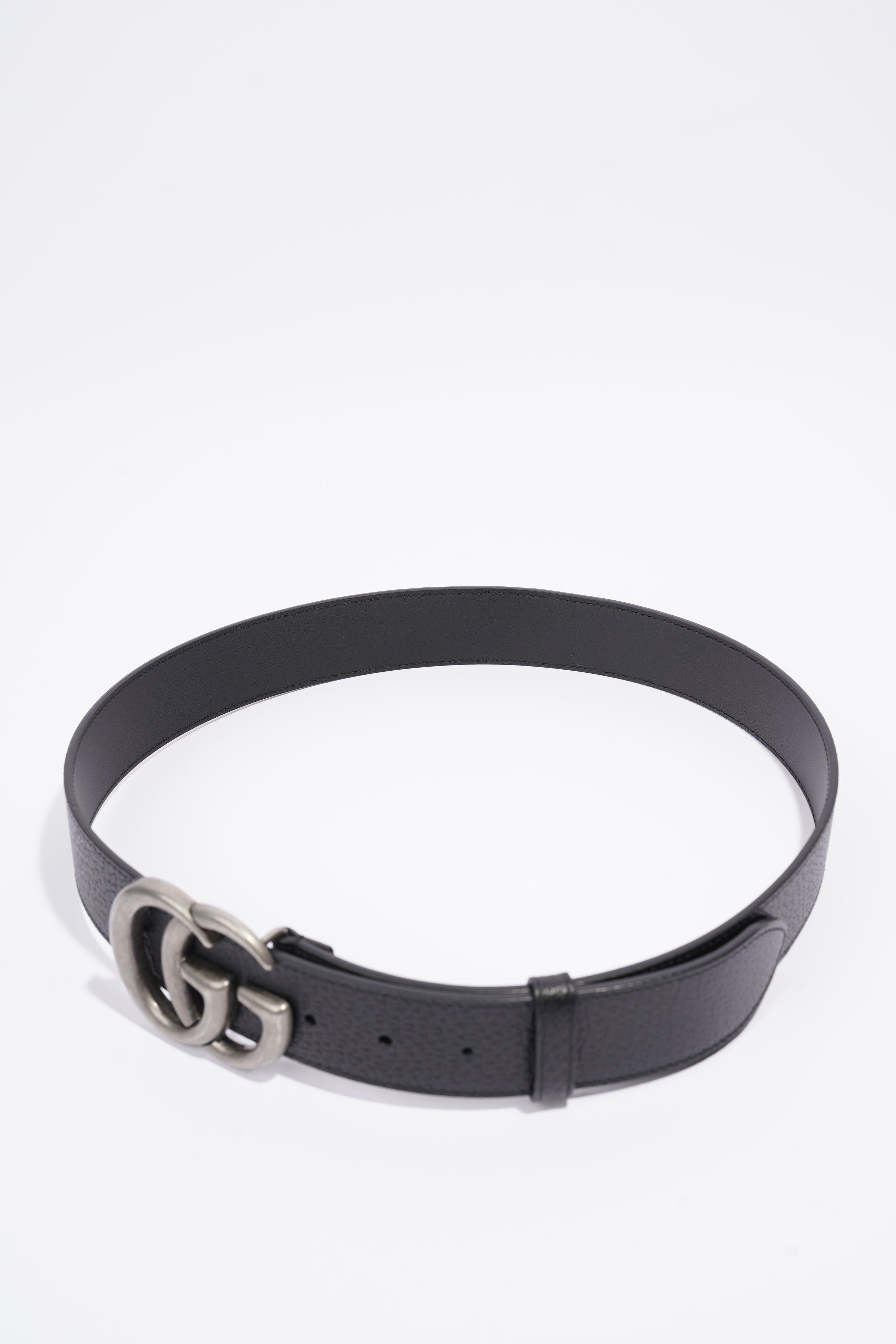 Gucci Double G Silver Buckle Belt Black Grained Leather 90cm 36"