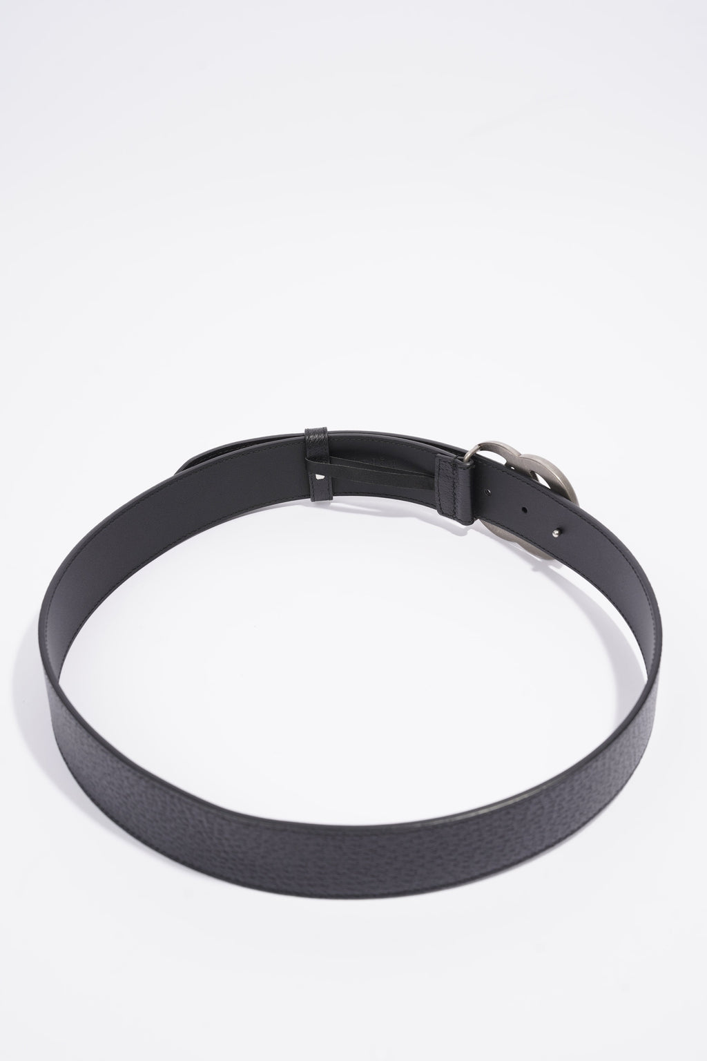 Gucci Double G Silver Buckle Belt Black Grained Leather 90cm 36"