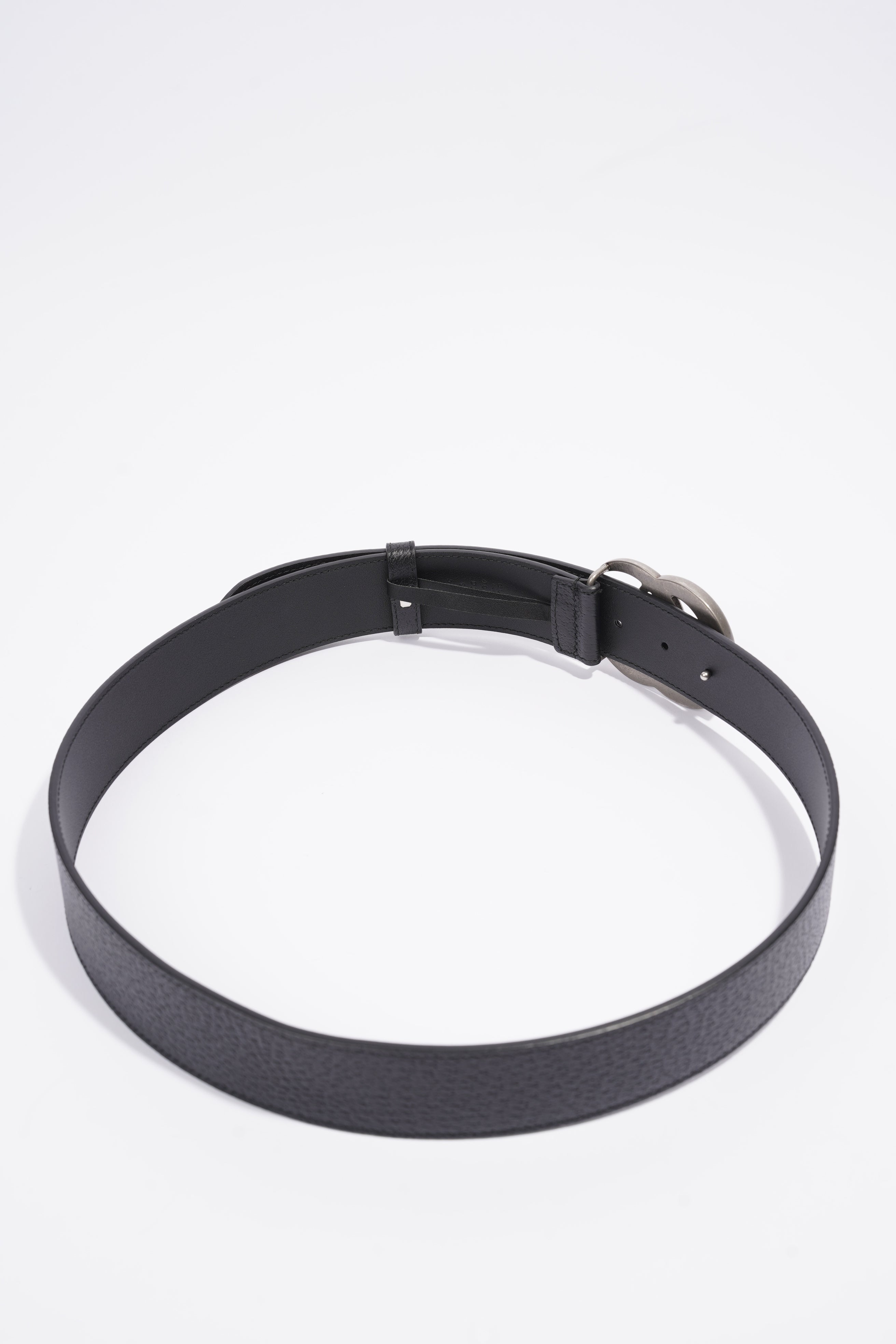 Gucci Double G Silver Buckle Belt Black Grained Leather 90cm 36"