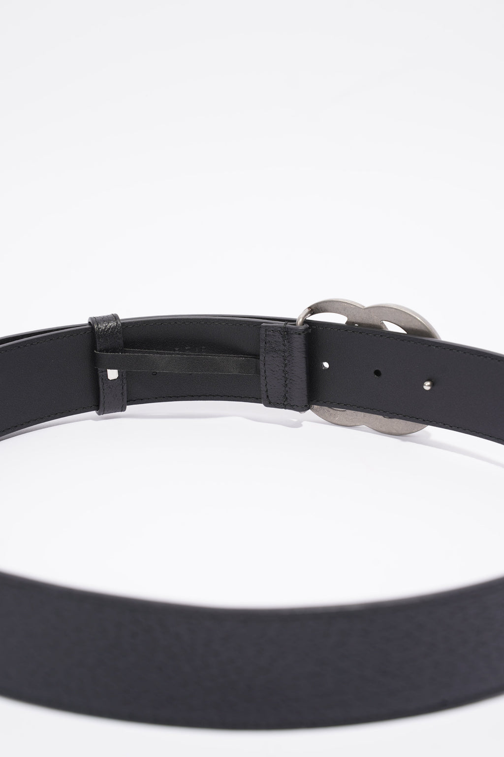 Gucci Double G Silver Buckle Belt Black Grained Leather 90cm 36"