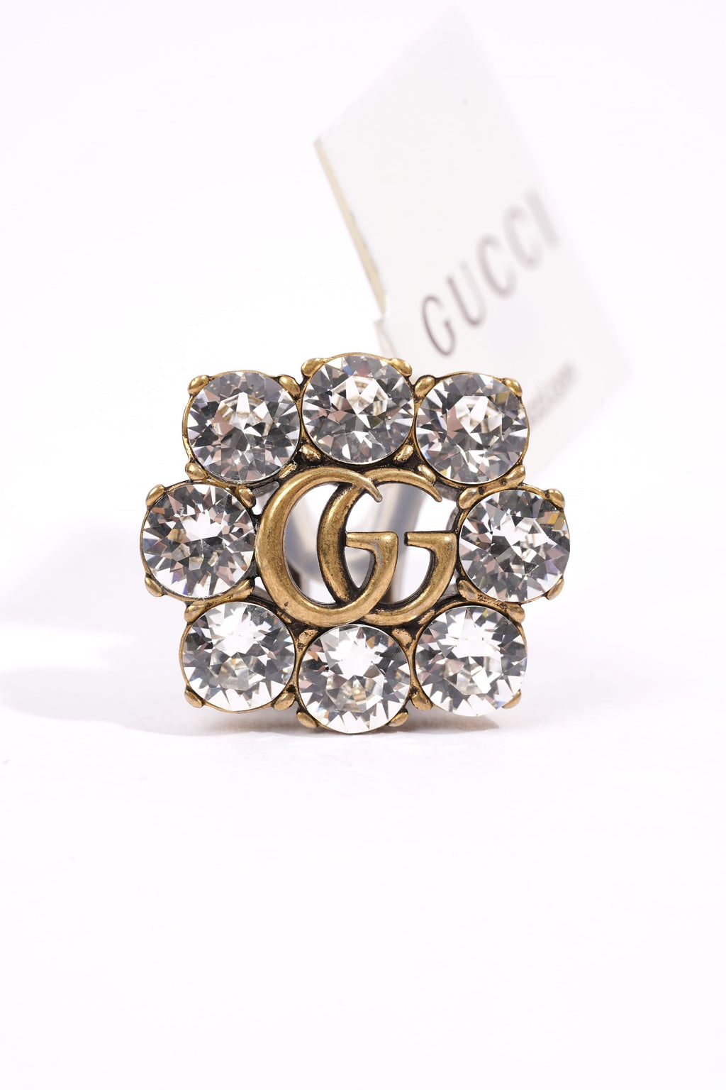 Gucci Crystal Double G Clip On Earrings Gold Crystal