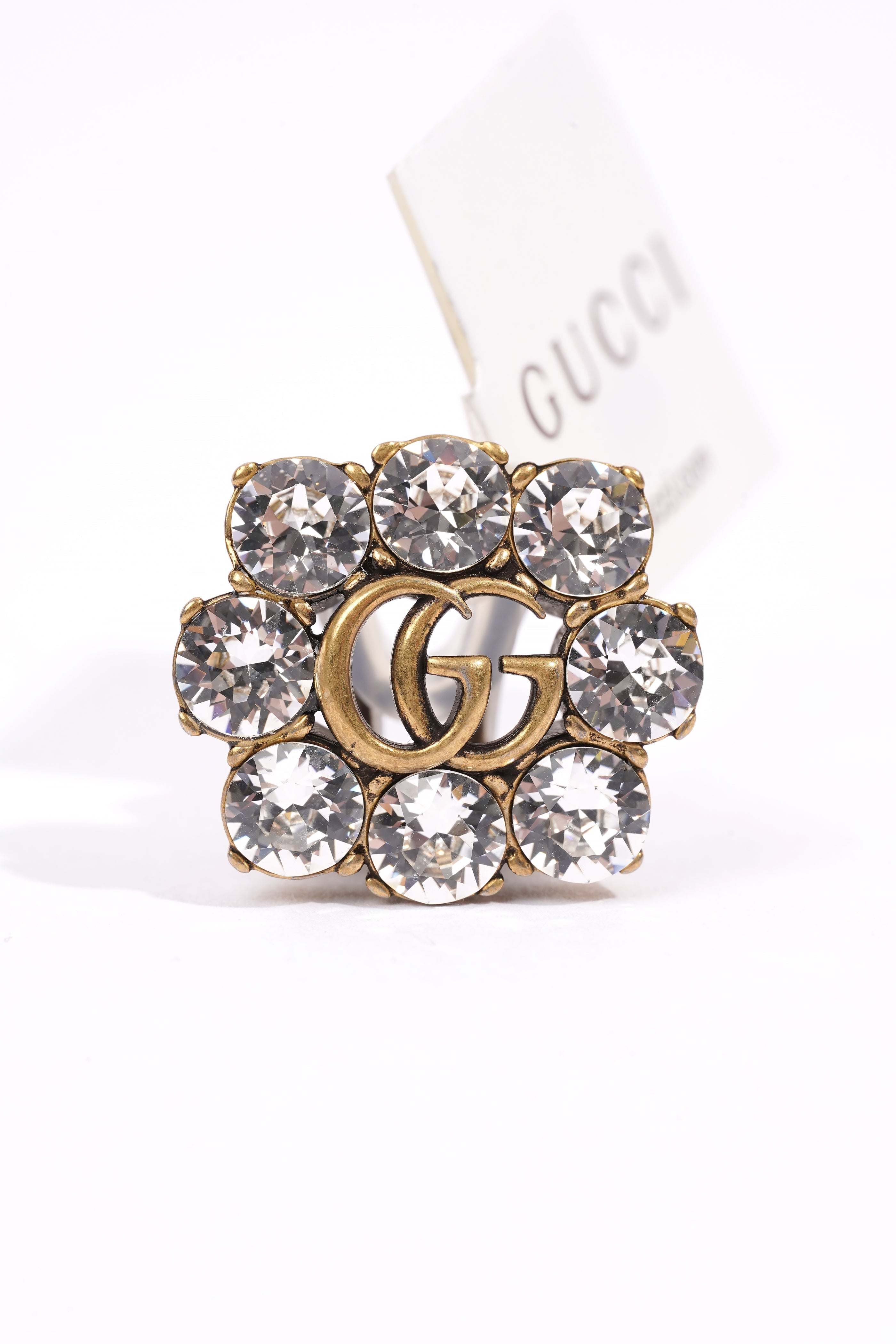 Gucci Crystal Double G Clip On Earrings Gold Crystal