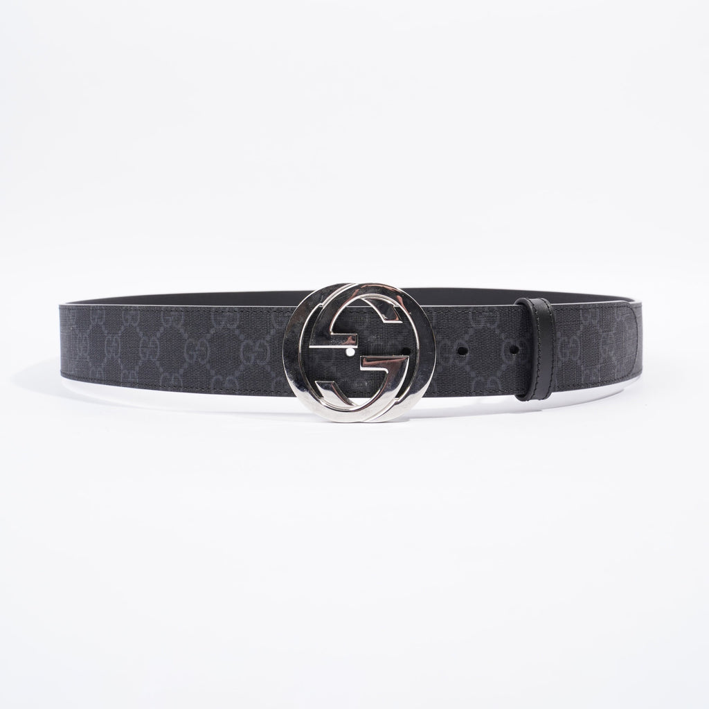 Gucci Interlocking G Belt Black And Grey GG Supreme Leather 110cm 44"