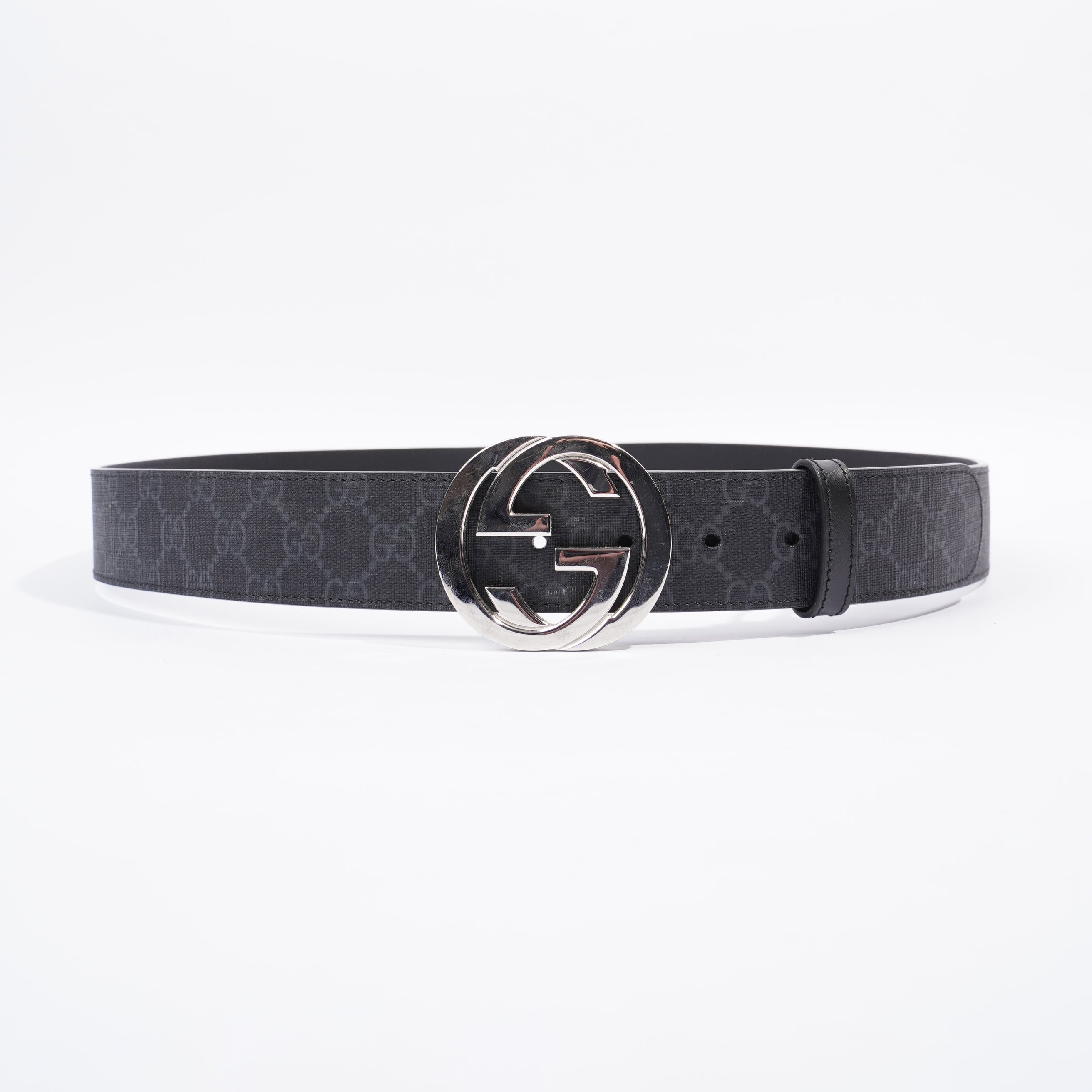 Gucci Interlocking G Belt Black And Grey GG Supreme Leather 110cm 44"