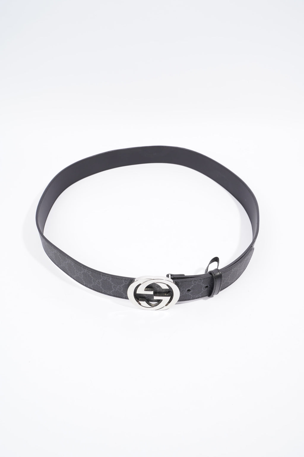 Gucci Interlocking G Belt Black And Grey GG Supreme Leather 110cm 44"
