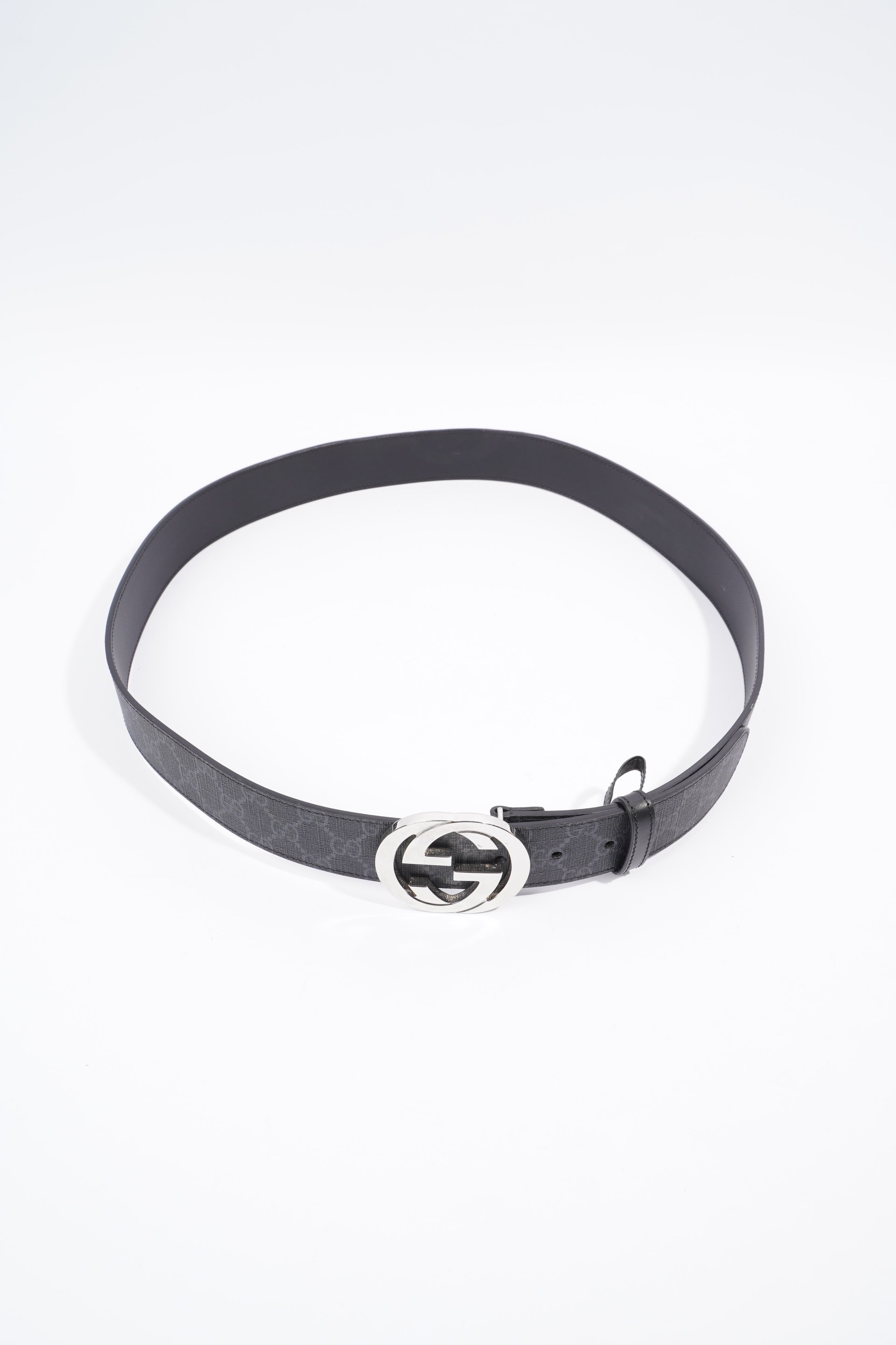 Gucci Interlocking G Belt Black And Grey GG Supreme Leather 110cm 44"