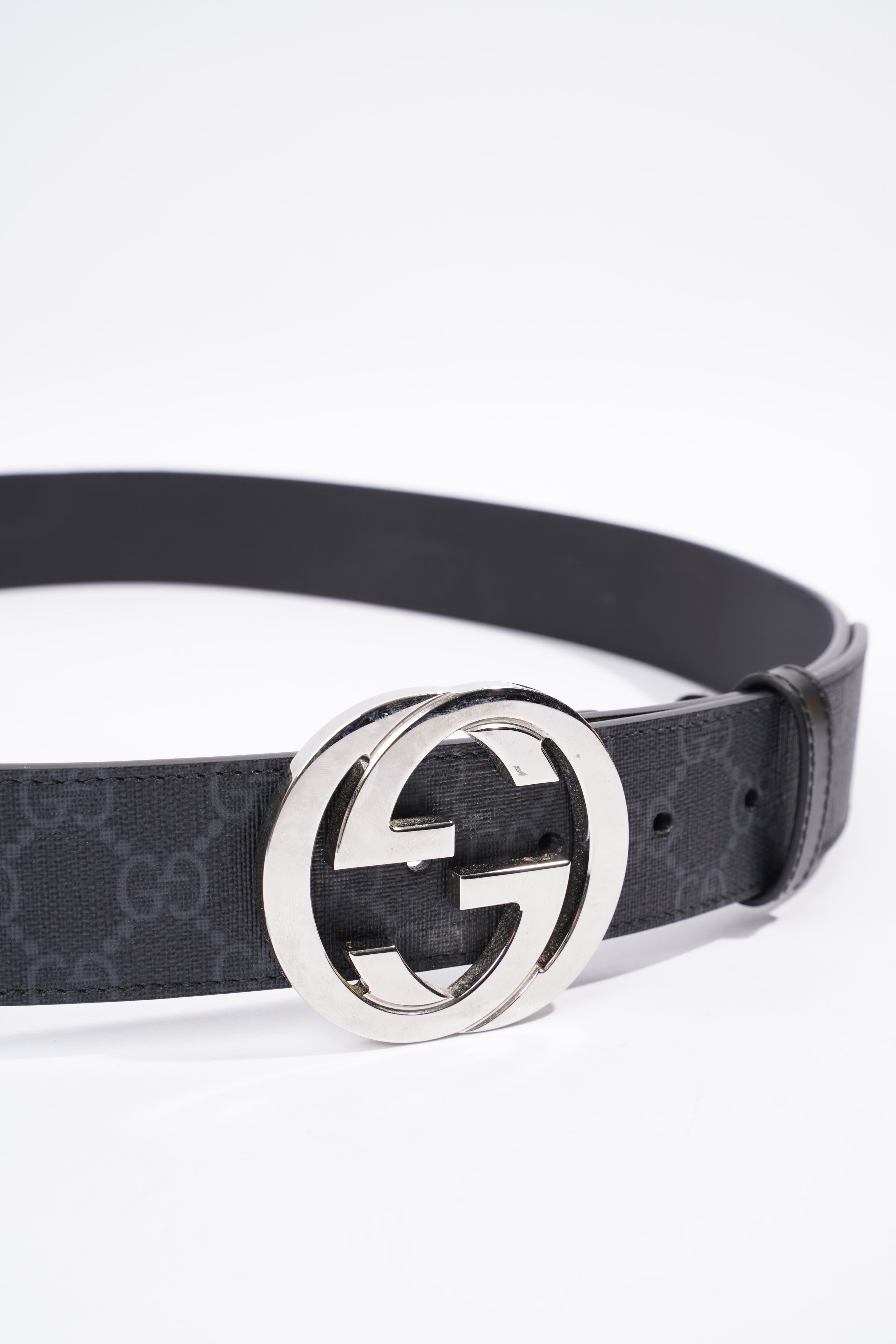 Gucci Interlocking G Belt Black And Grey GG Supreme Leather 110cm 44"