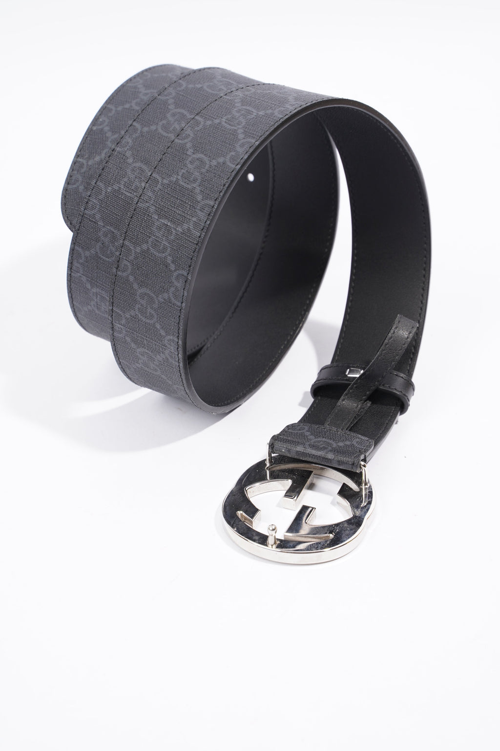 Gucci Interlocking G Belt Black And Grey GG Supreme Leather 110cm 44"