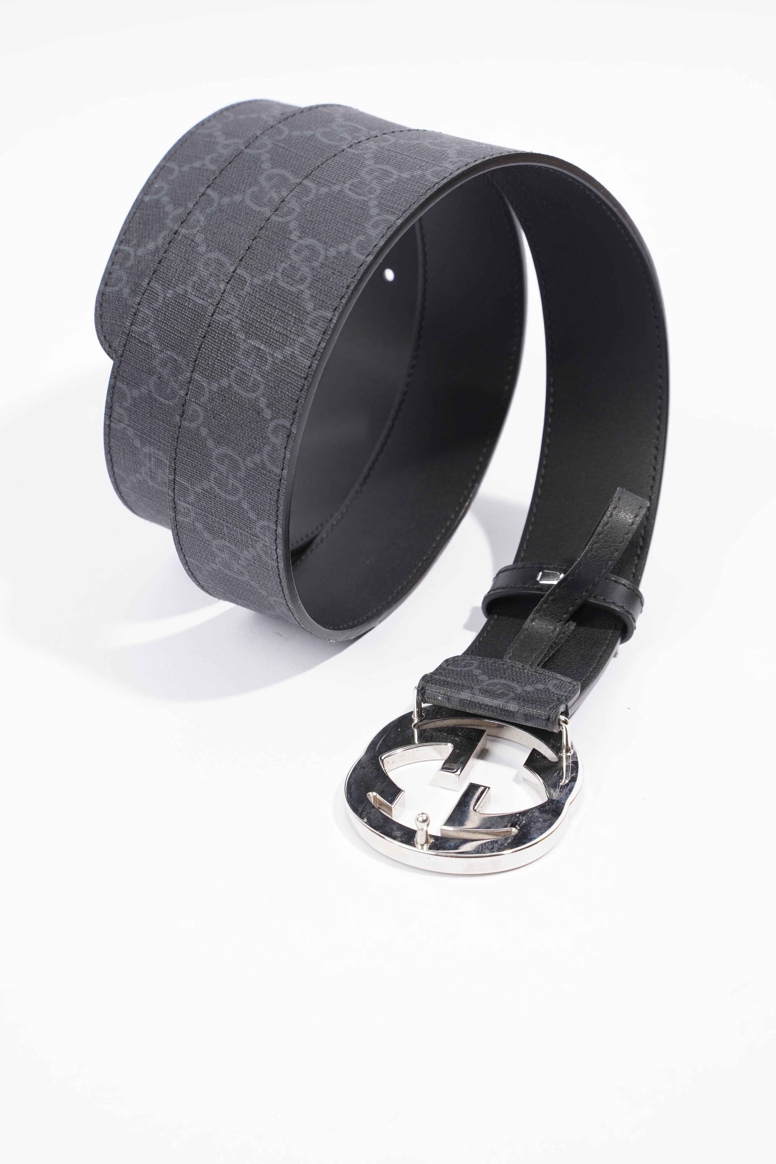 Gucci Interlocking G Belt Black And Grey GG Supreme Leather 110cm 44"
