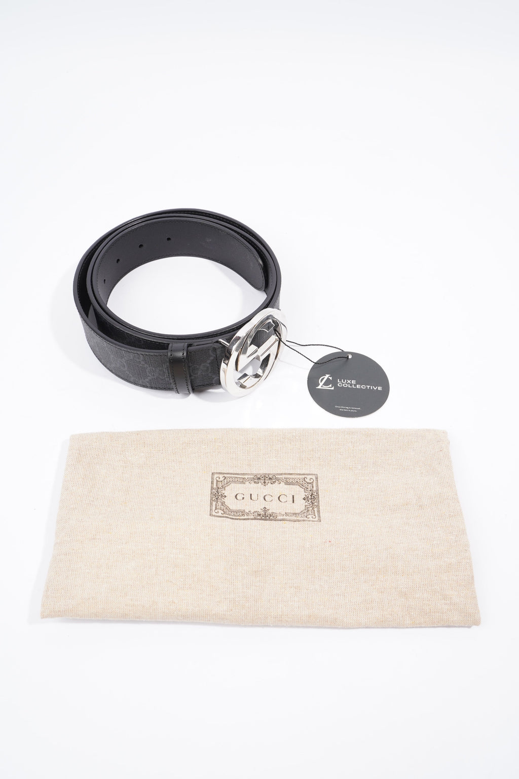 Gucci Interlocking G Belt Black And Grey GG Supreme Leather 110cm 44"