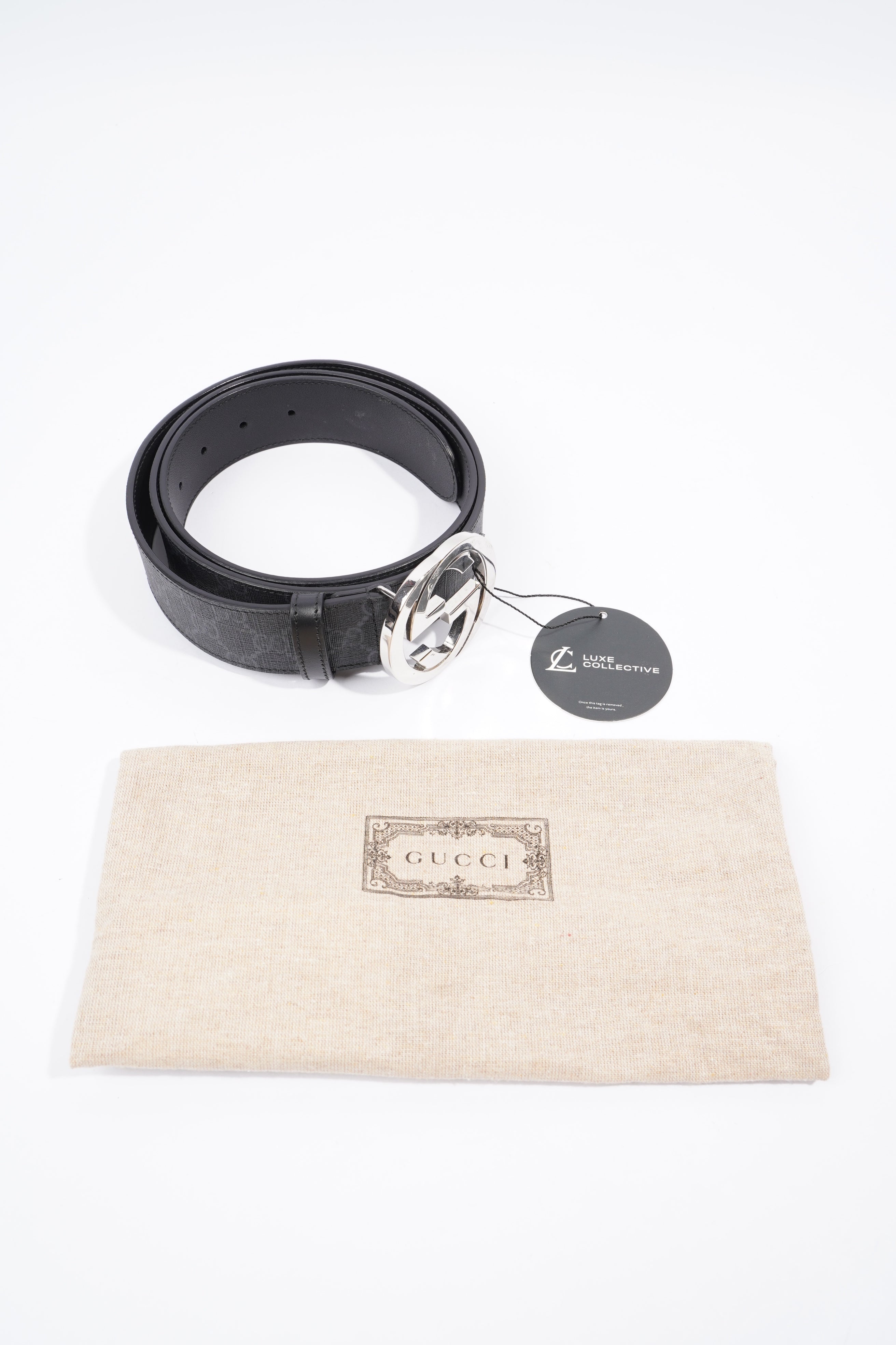 Gucci Interlocking G Belt Black And Grey GG Supreme Leather 110cm 44"