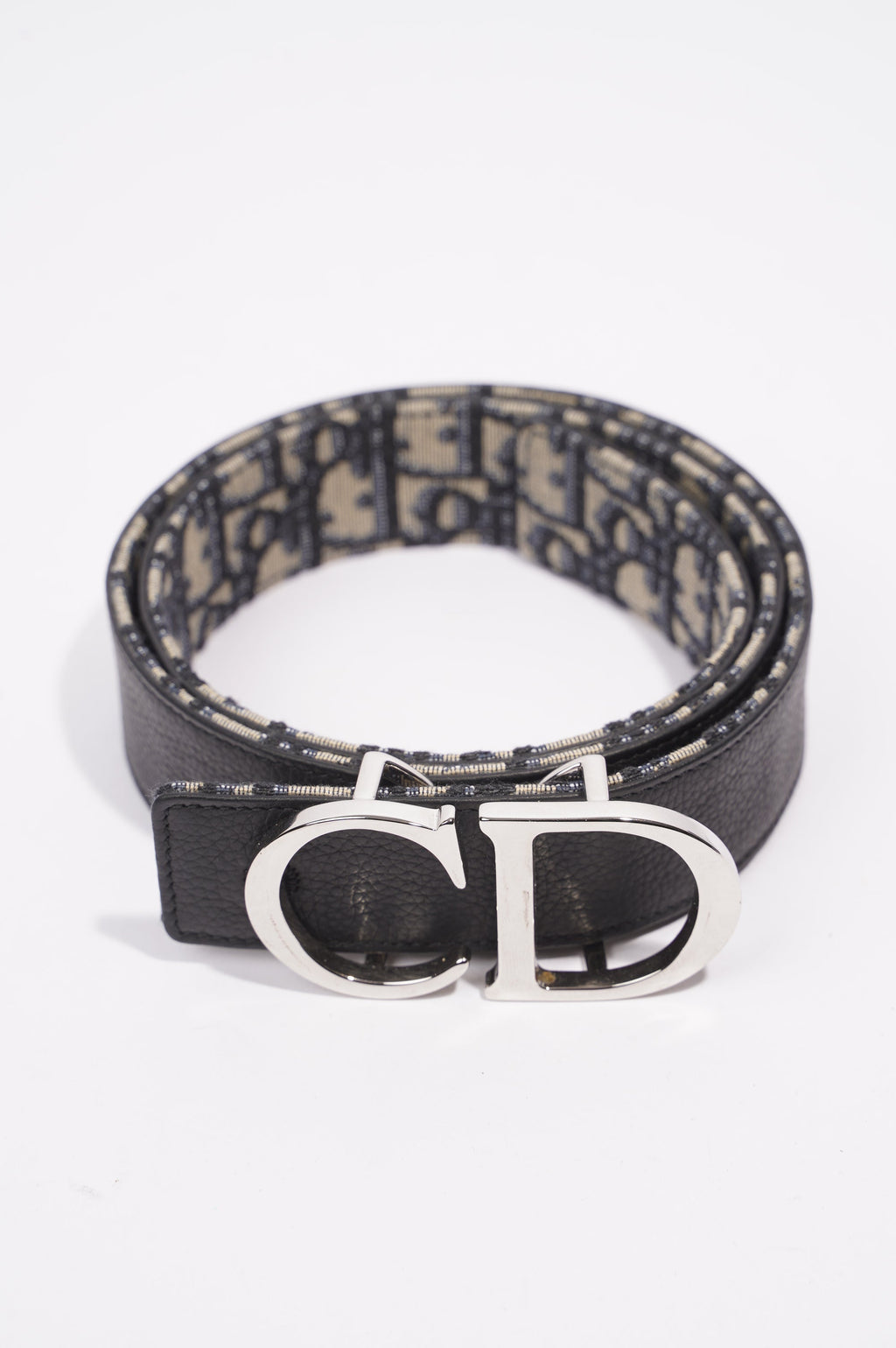 Christian Dior 30 Montaigne Reversible Belt Black / Oblique Leather 37" 94cm