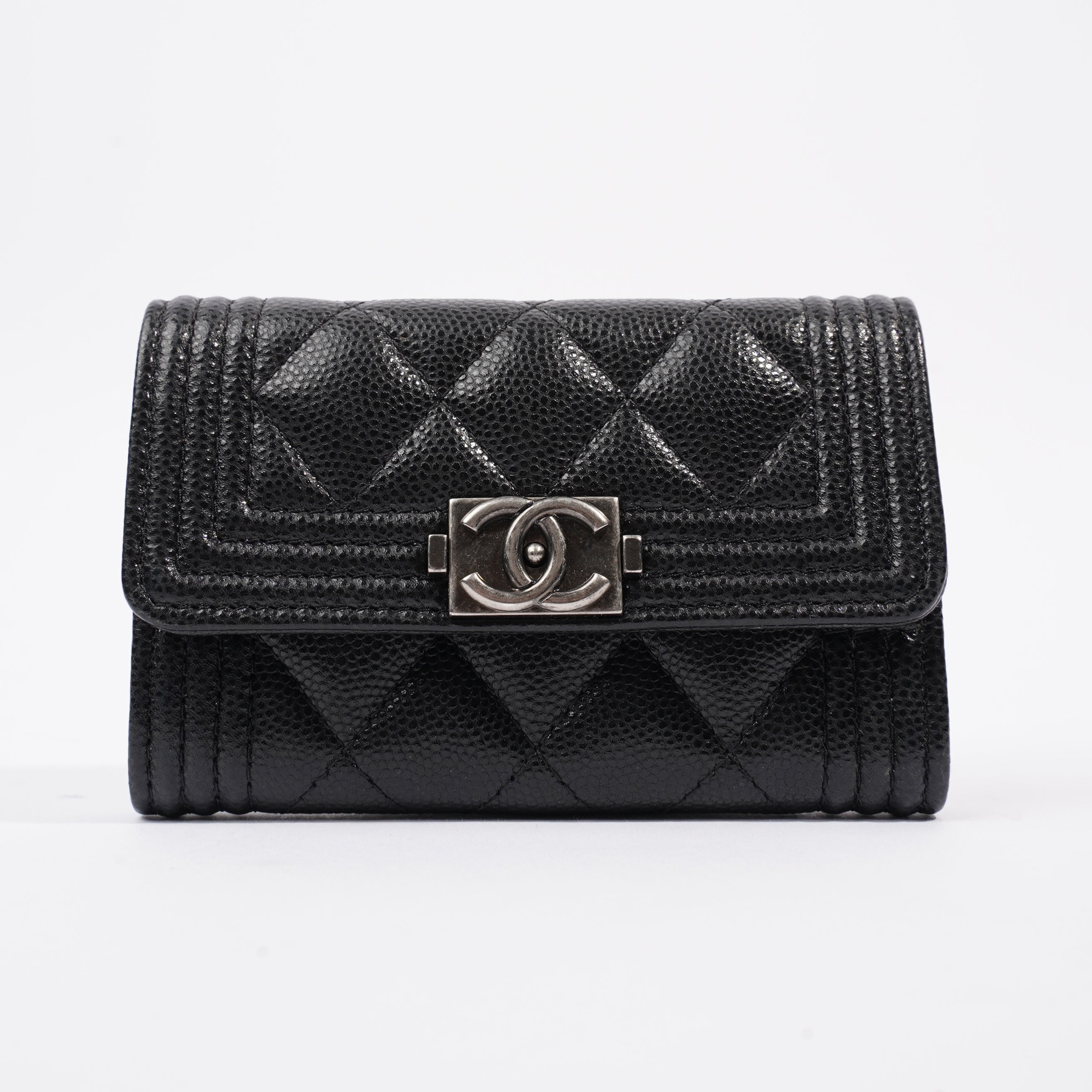 Chanel Tri-fold Boy Small Wallet Black Caviar Leather