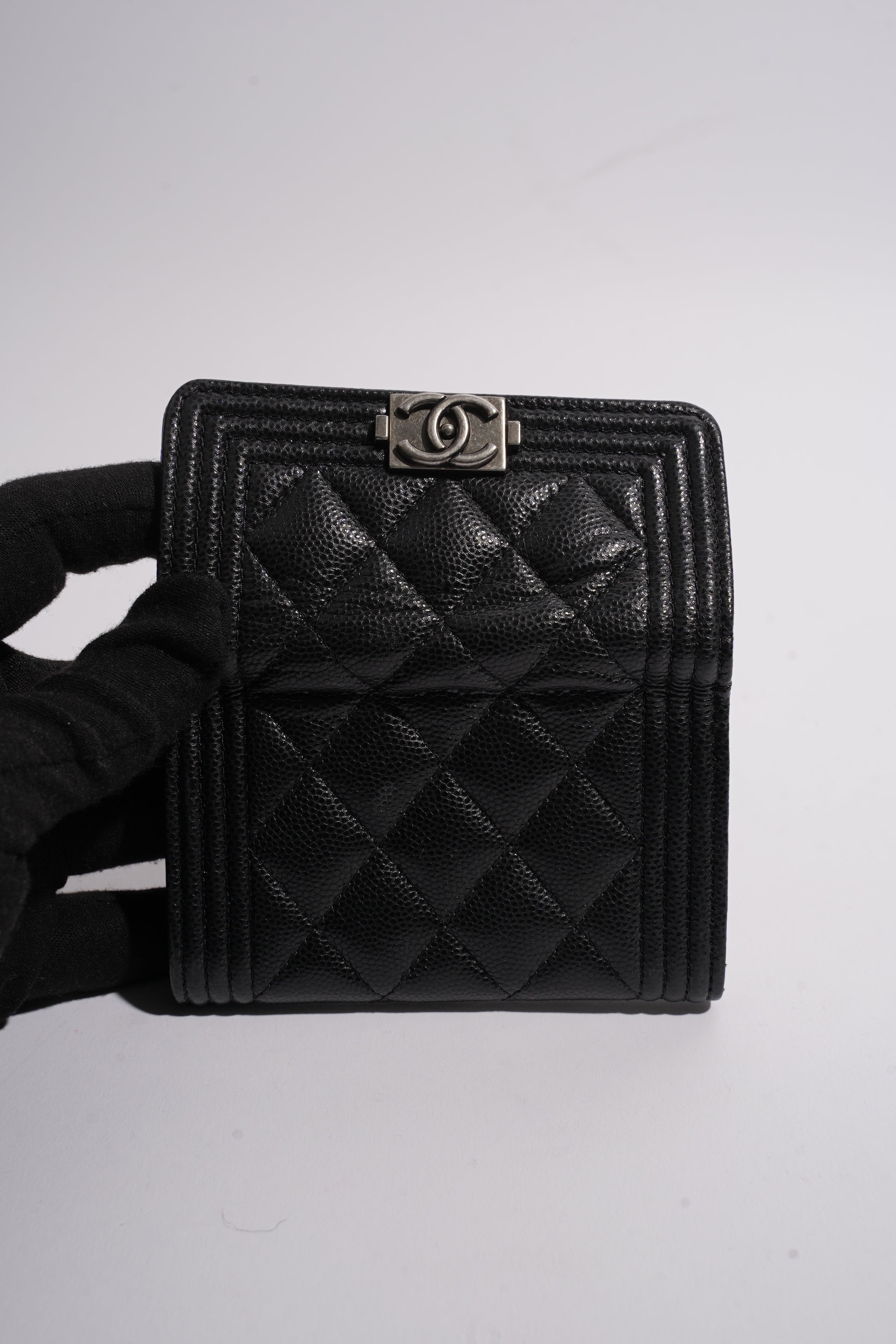 Chanel Tri-fold Boy Small Wallet Black Caviar Leather