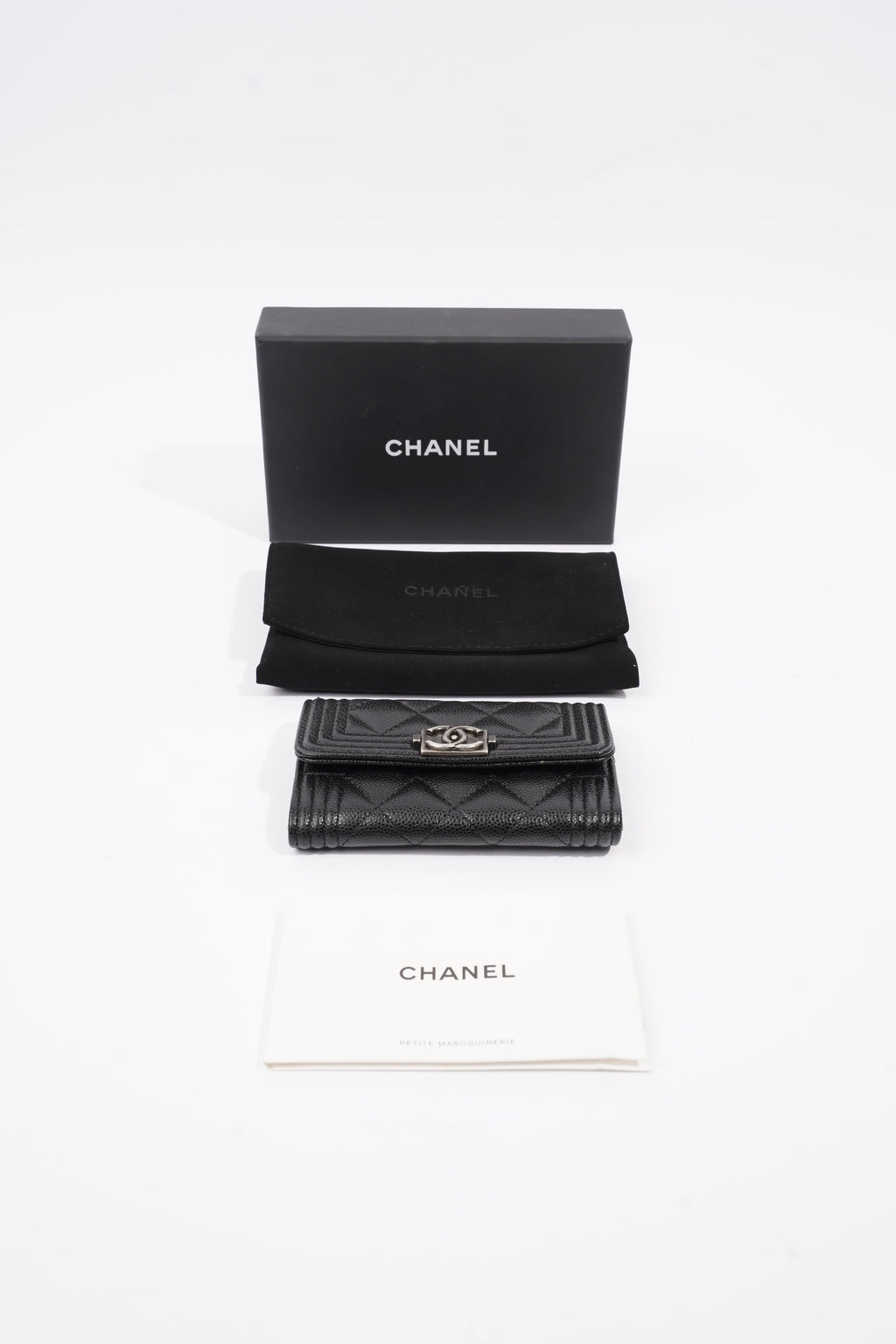 Chanel Tri-fold Boy Small Wallet Black Caviar Leather