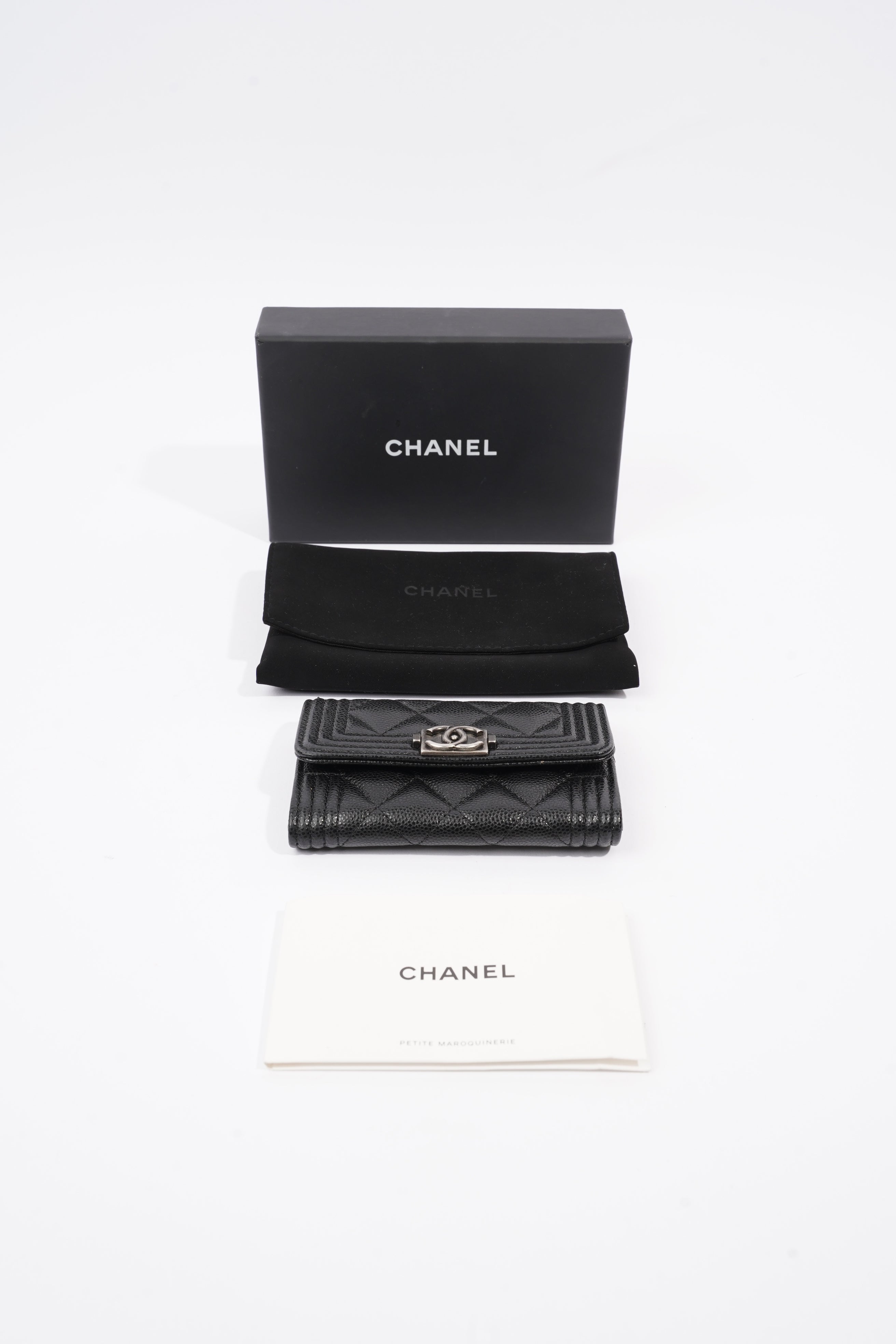 Chanel Tri-fold Boy Small Wallet Black Caviar Leather