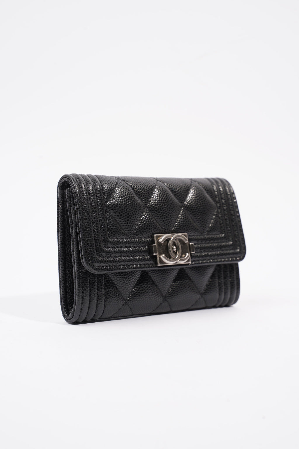 Chanel Tri-fold Boy Small Wallet Black Caviar Leather