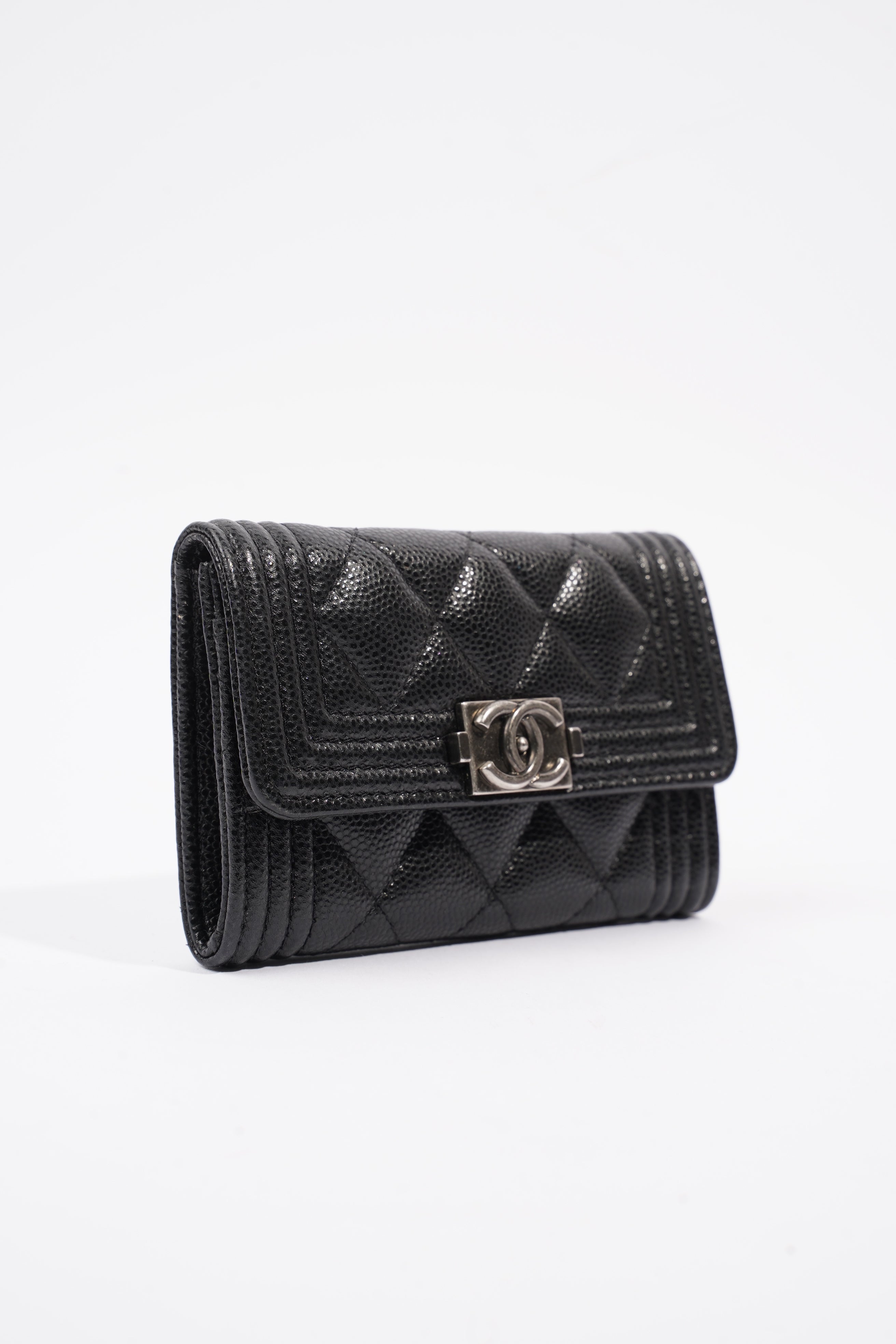 Chanel Tri-fold Boy Small Wallet Black Caviar Leather