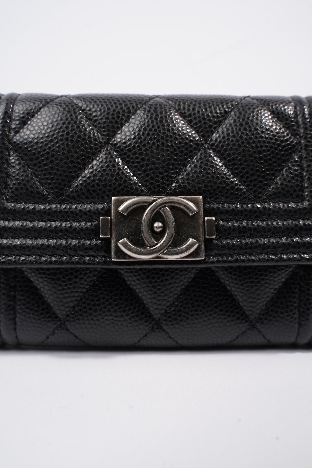 Chanel Tri-fold Boy Small Wallet Black Caviar Leather