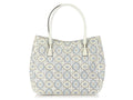 Prada Small Blue, Cream, and White Embossed Floral Tote