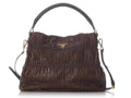 Prada Ruched Brown Leather Hobo