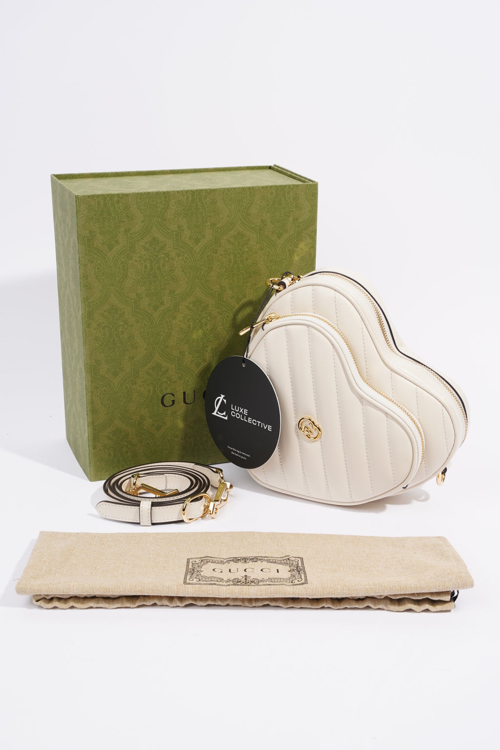 Gucci Interlocking G Mini Heart Cream Matelasse Leather