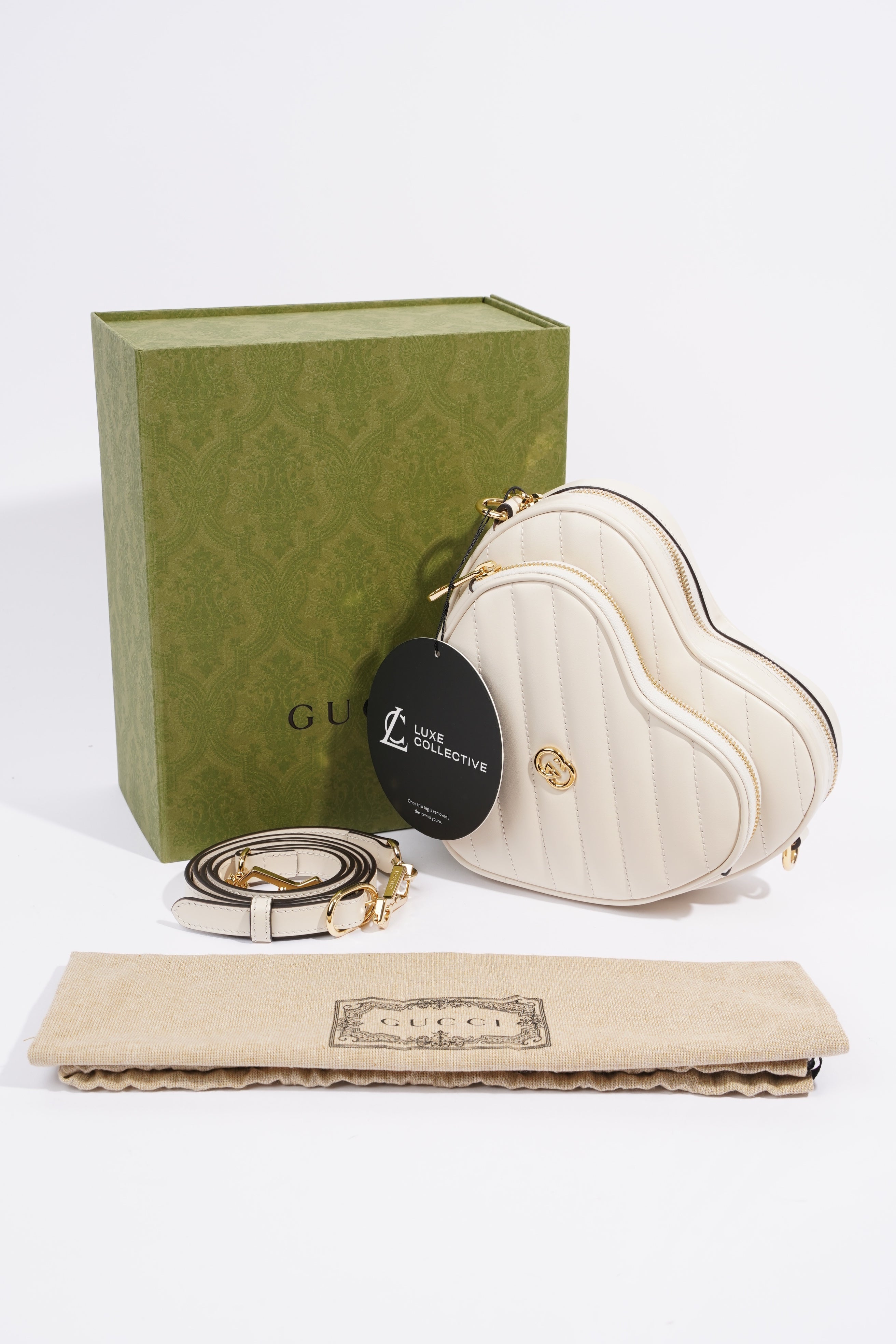 Gucci Interlocking G Mini Heart Cream Matelasse Leather