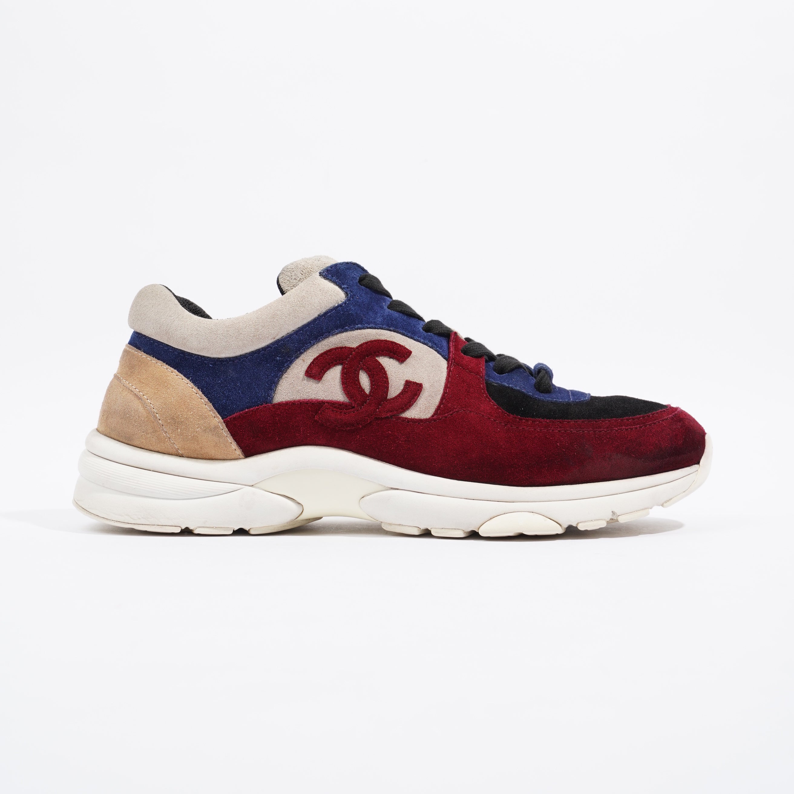 Chanel CC Logo Sneaker Maroon / Navy / Beige Suede EU 41.5 UK 7.5
