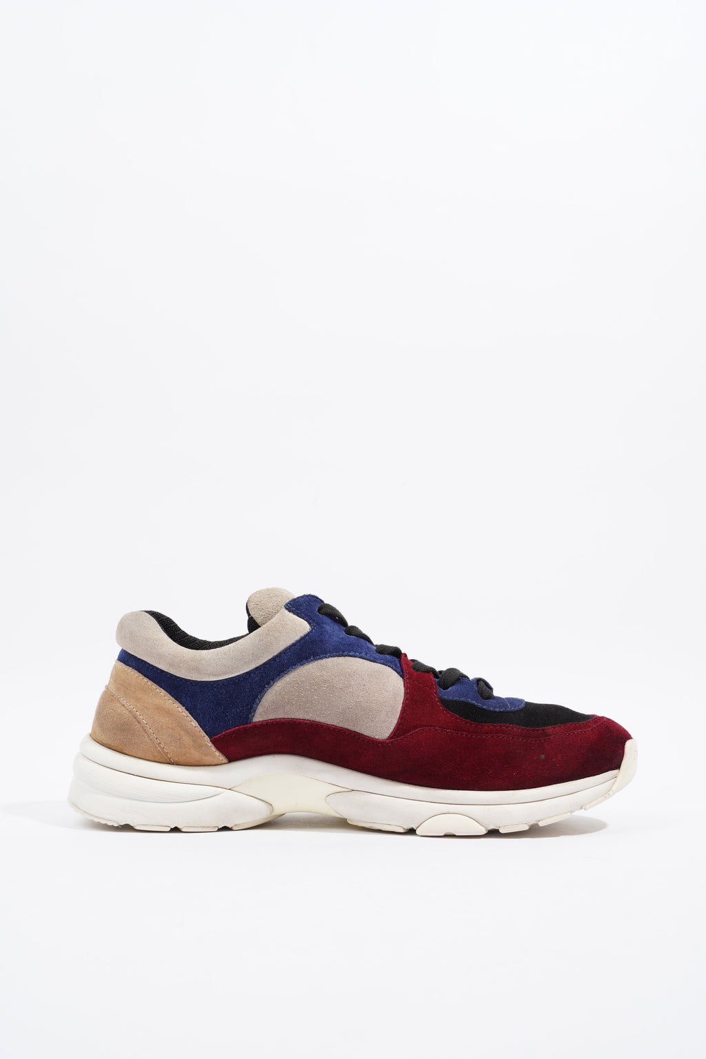 Chanel CC Logo Sneaker Maroon / Navy / Beige Suede EU 41.5 UK 7.5