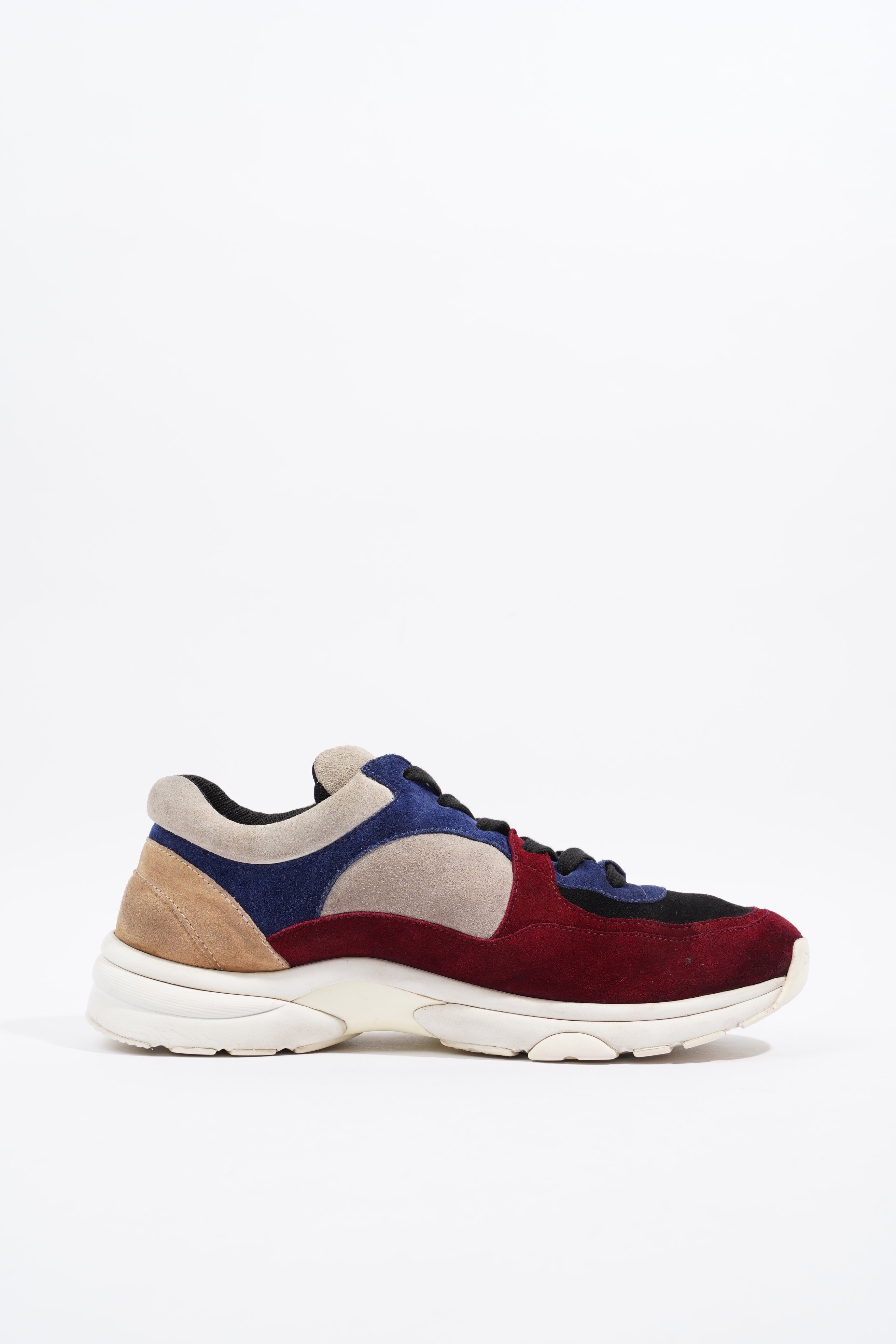 Chanel CC Logo Sneaker Maroon / Navy / Beige Suede EU 41.5 UK 7.5