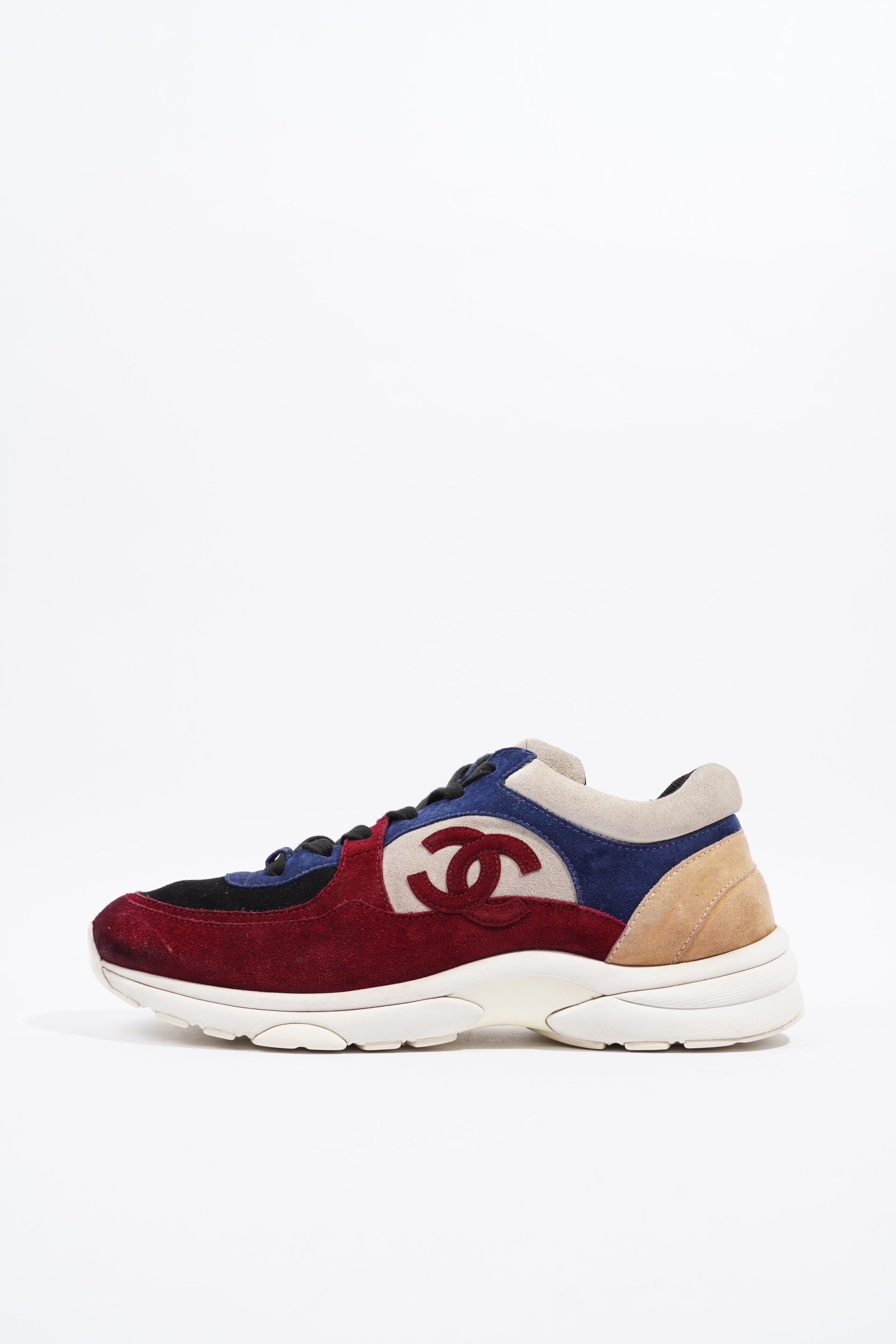 Chanel CC Logo Sneaker Maroon / Navy / Beige Suede EU 41.5 UK 7.5